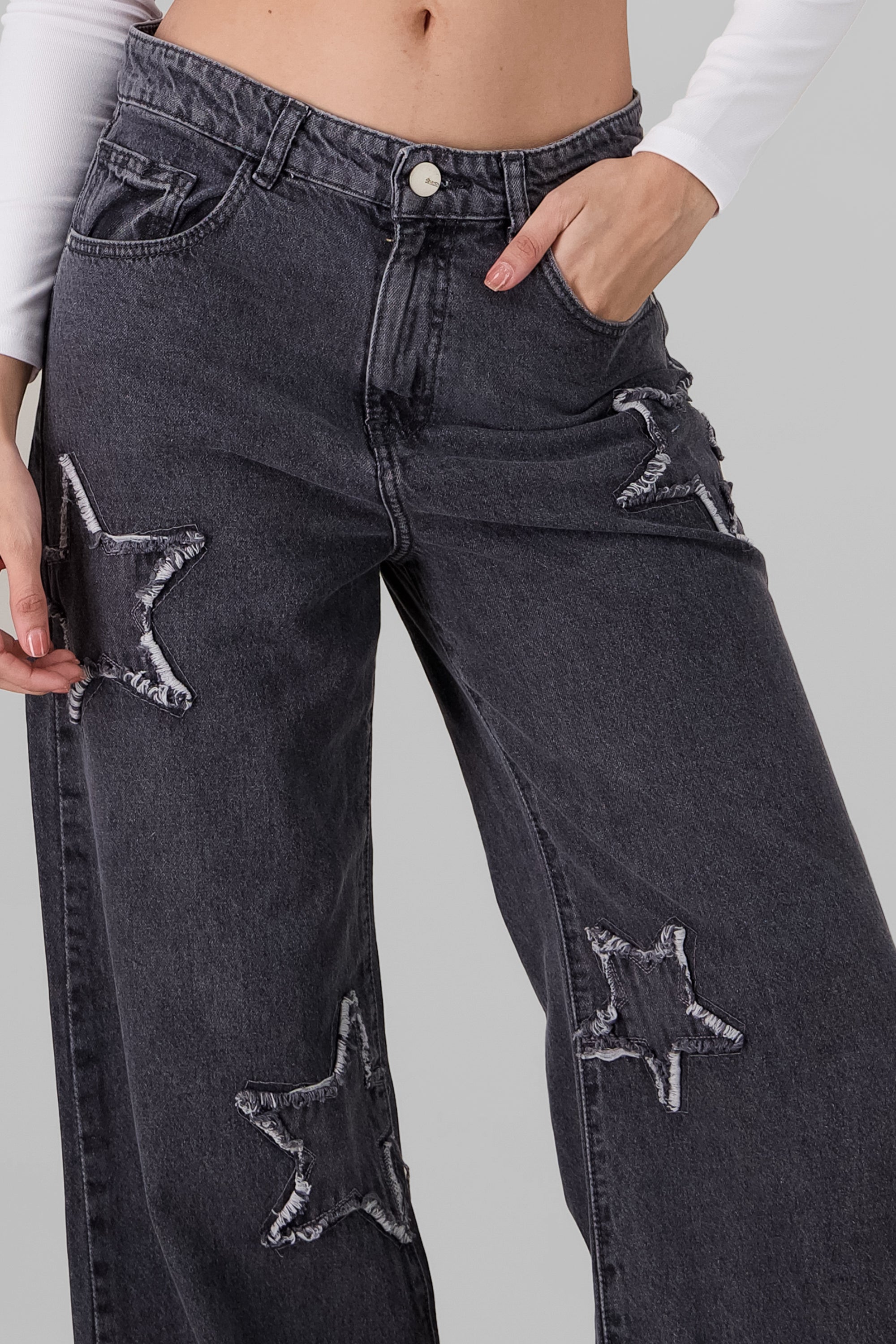 Wide Leg Jeans With Stars GRAY