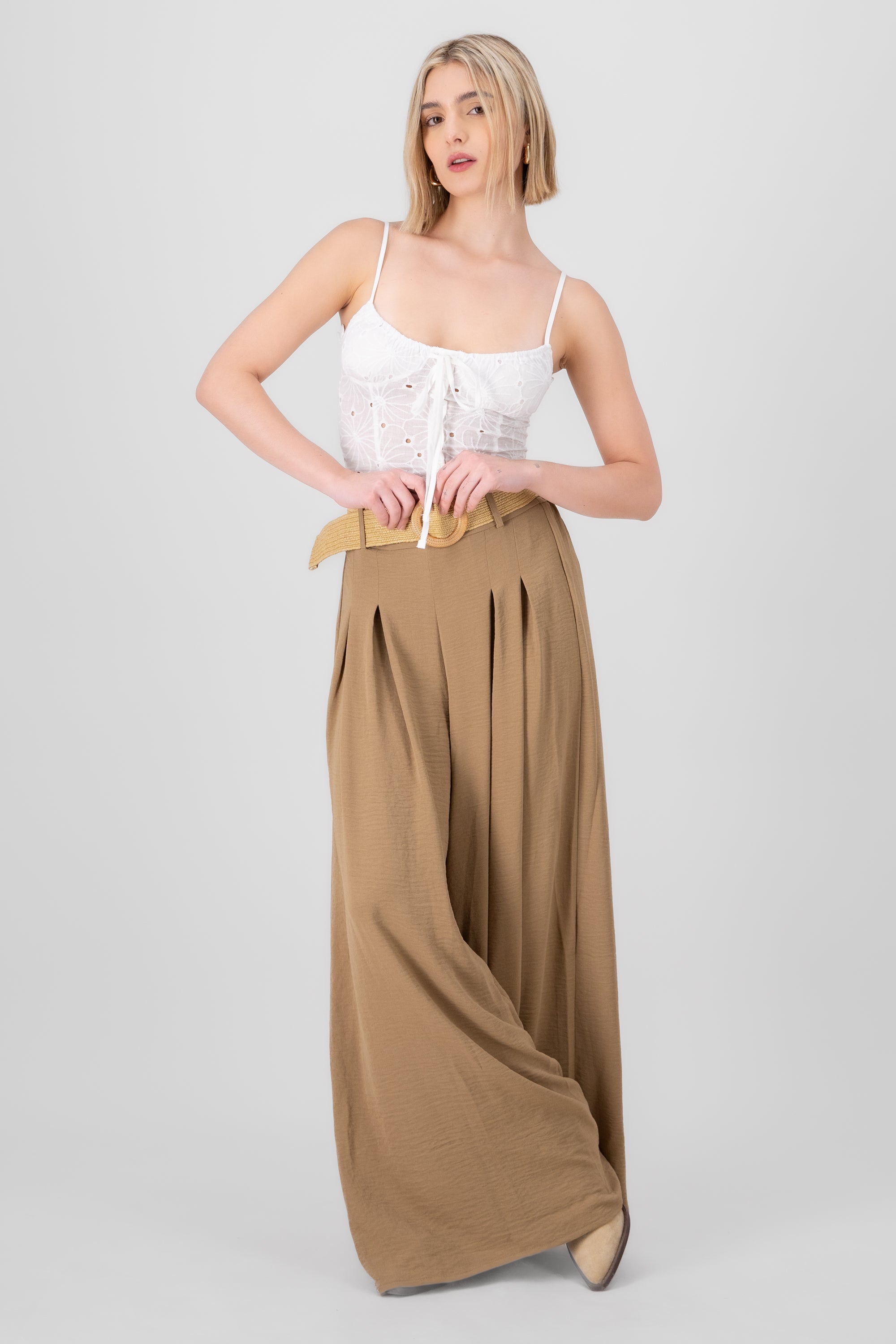 Wide Leg Pants With Belt SAND