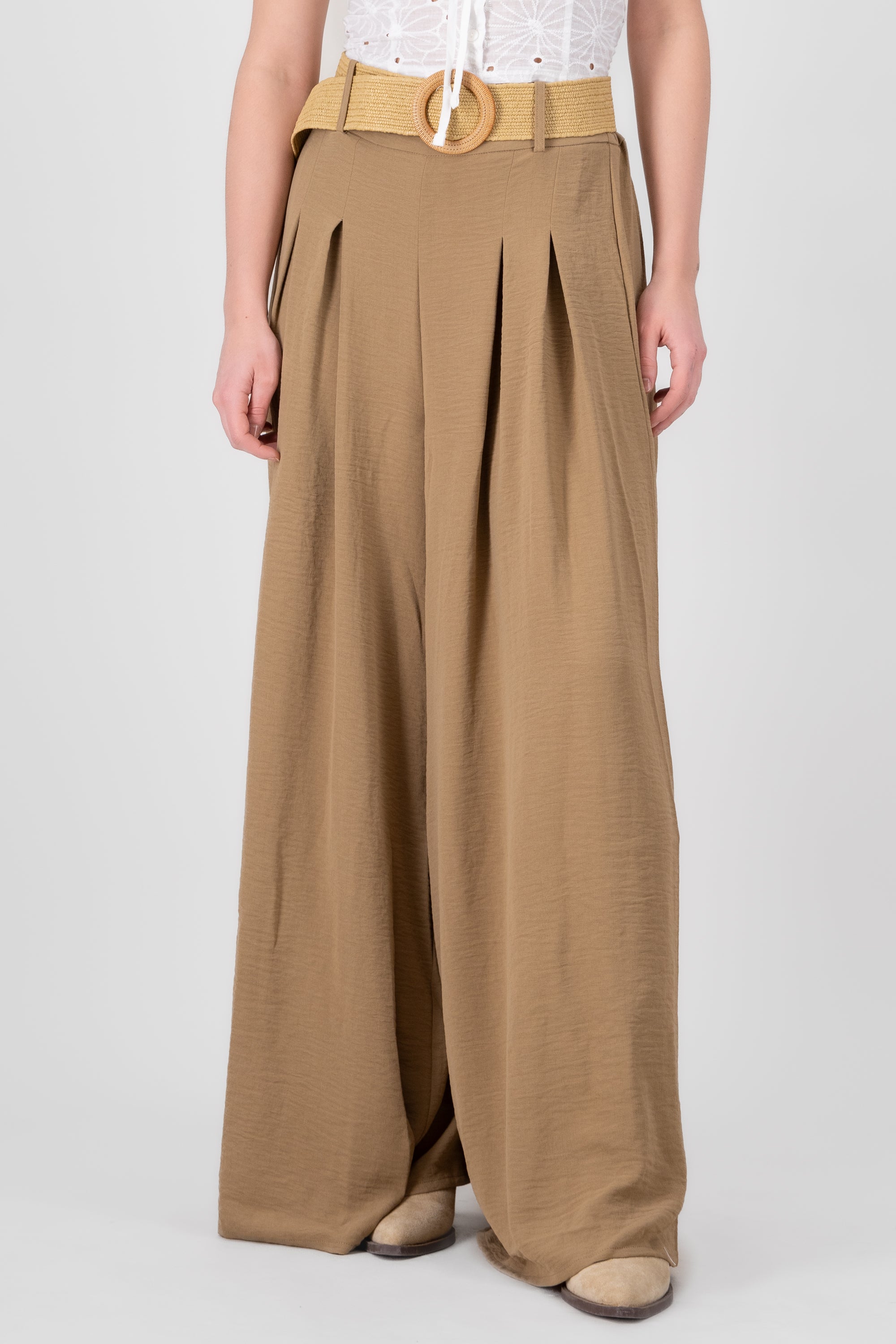 Wide Leg Pants With Belt SAND