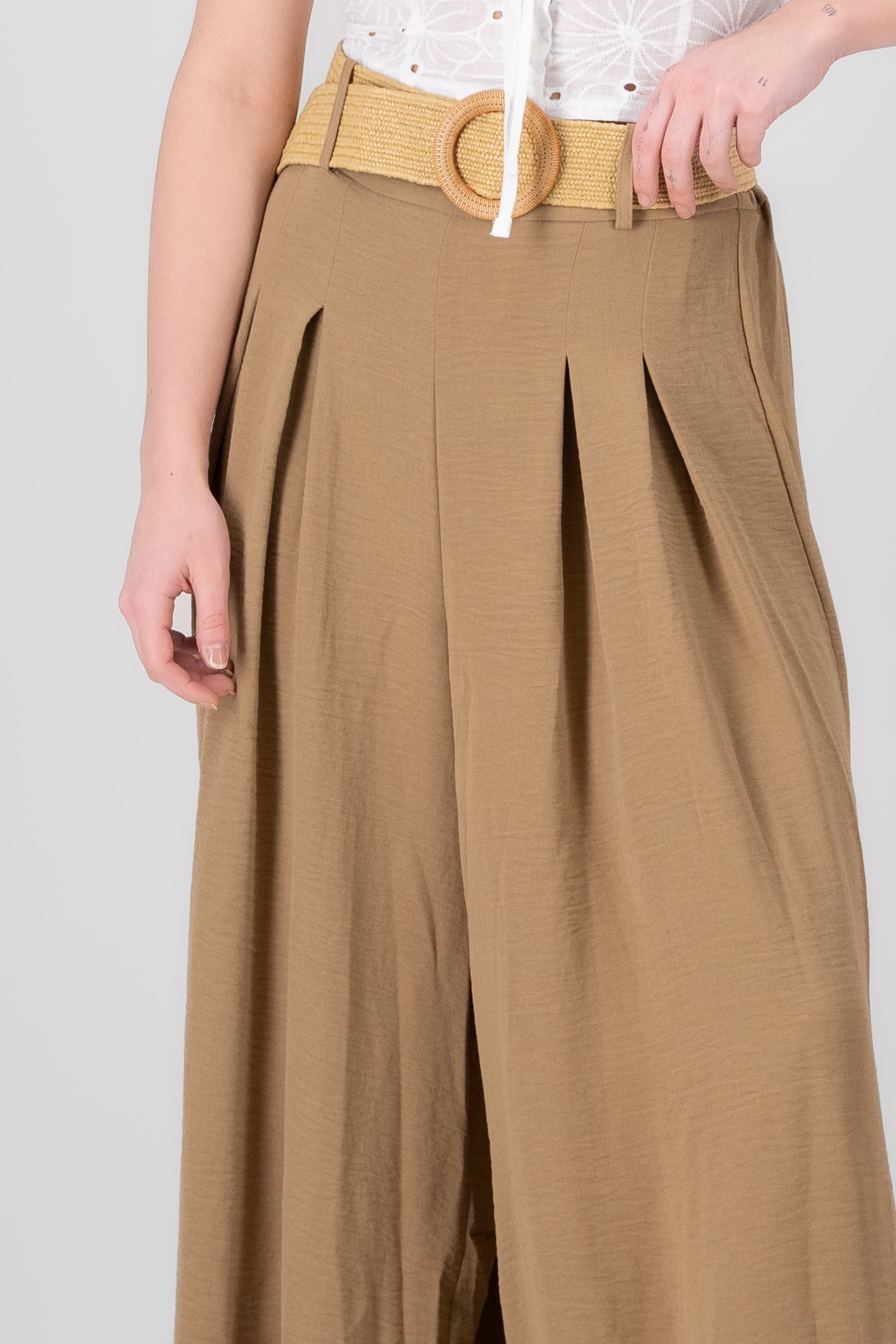 Wide Leg Pants With Belt SAND