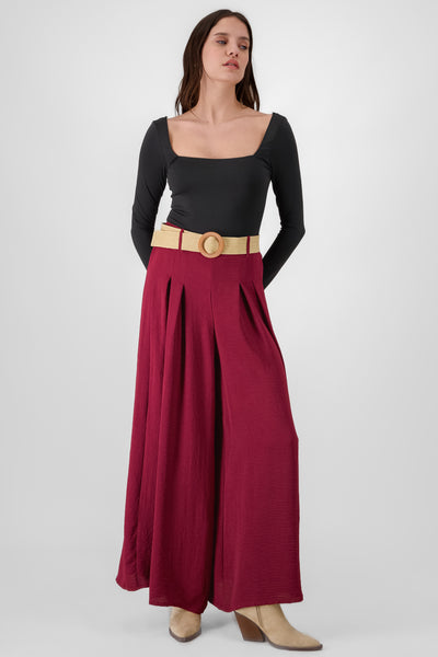 Wide Leg Pants With Belt PLUM