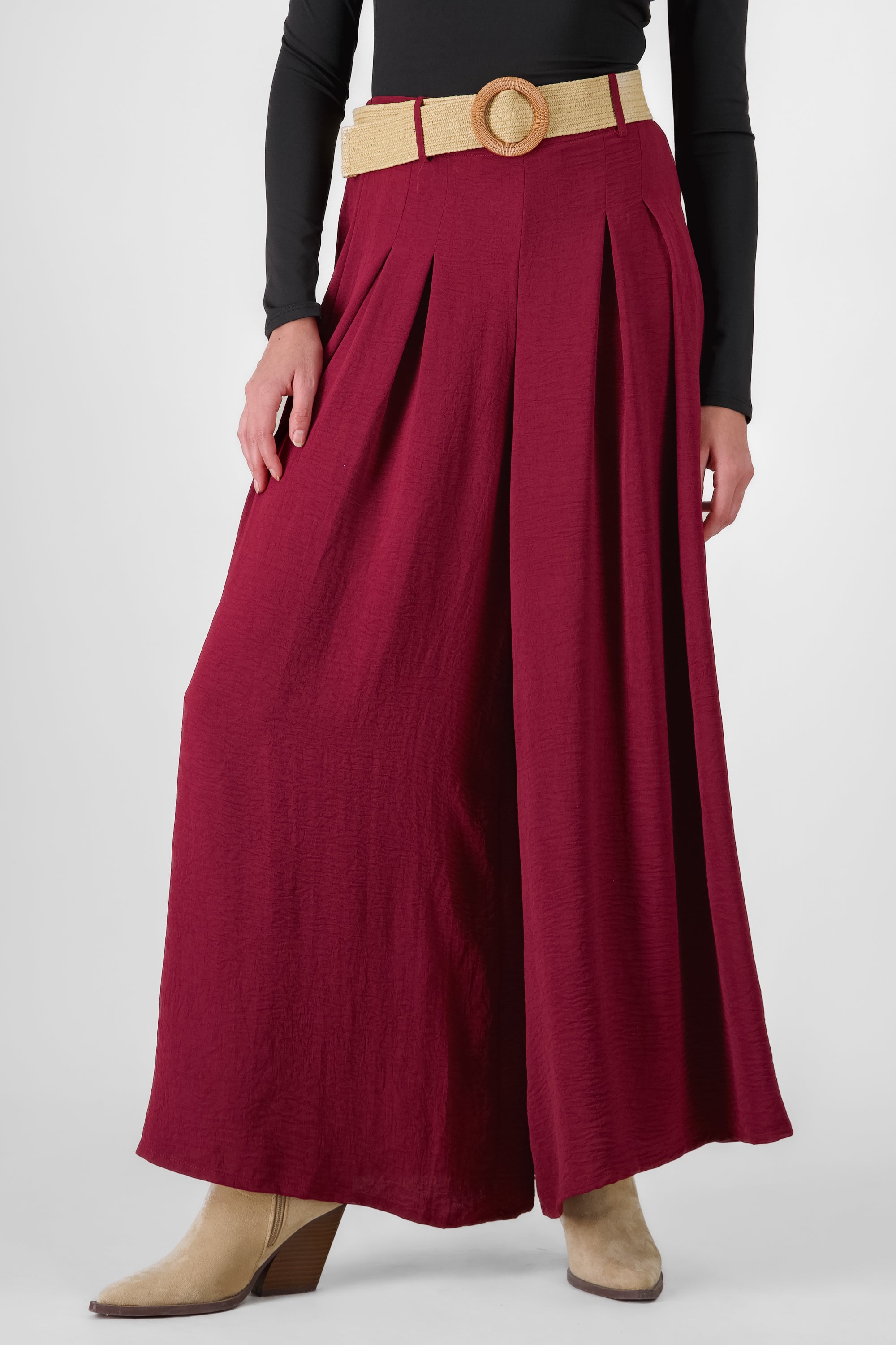 Wide Leg Pants With Belt PLUM