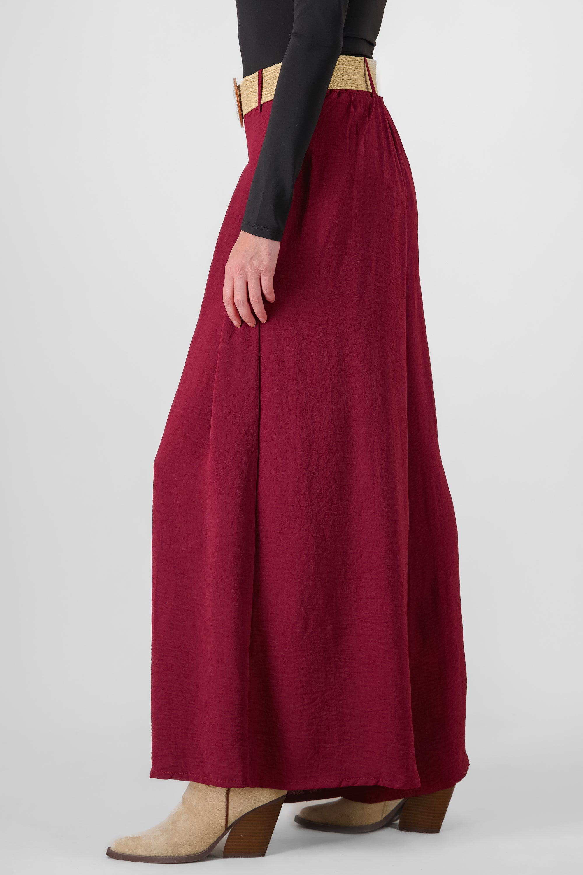 Wide Leg Pants With Belt PLUM