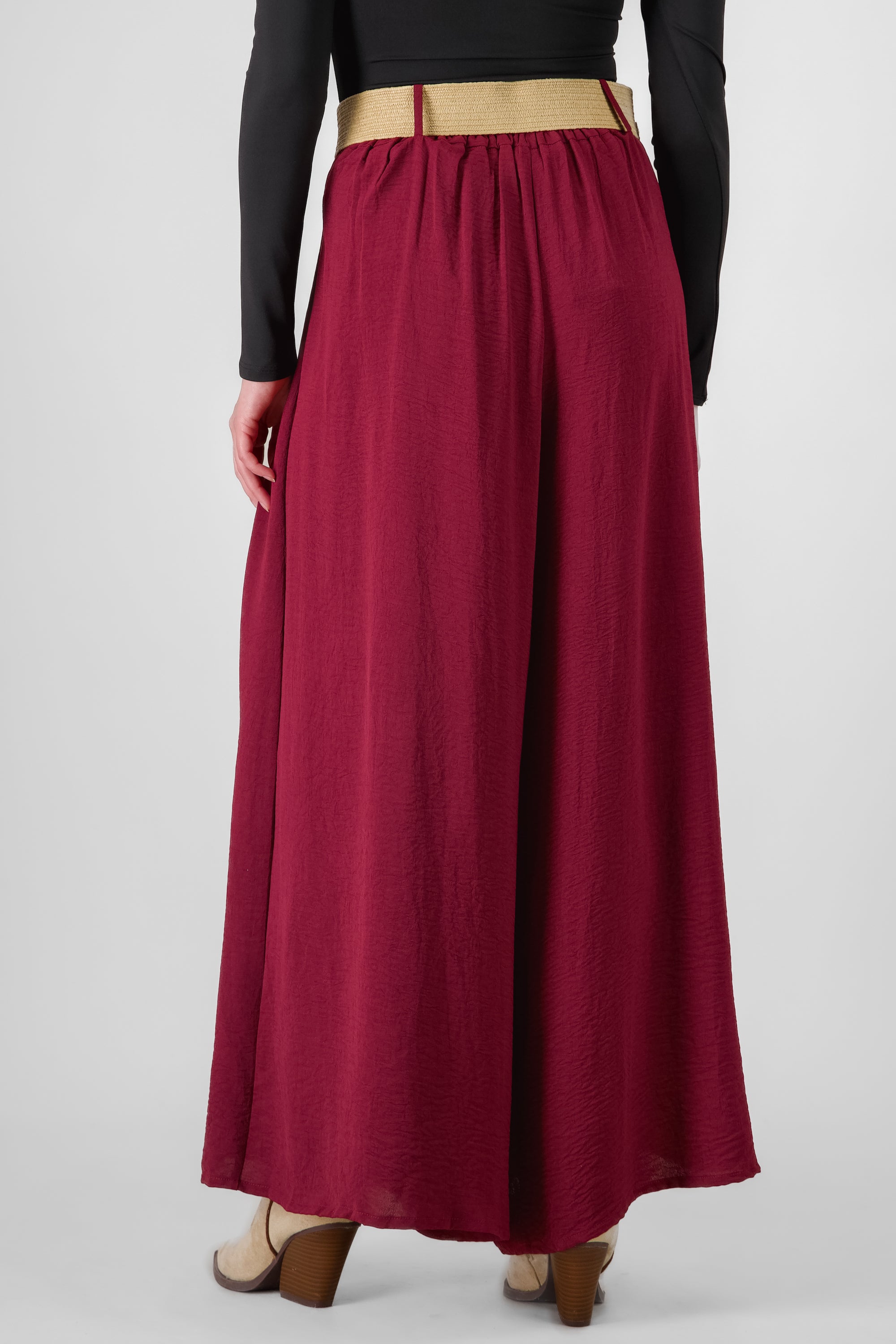 Wide Leg Pants With Belt PLUM