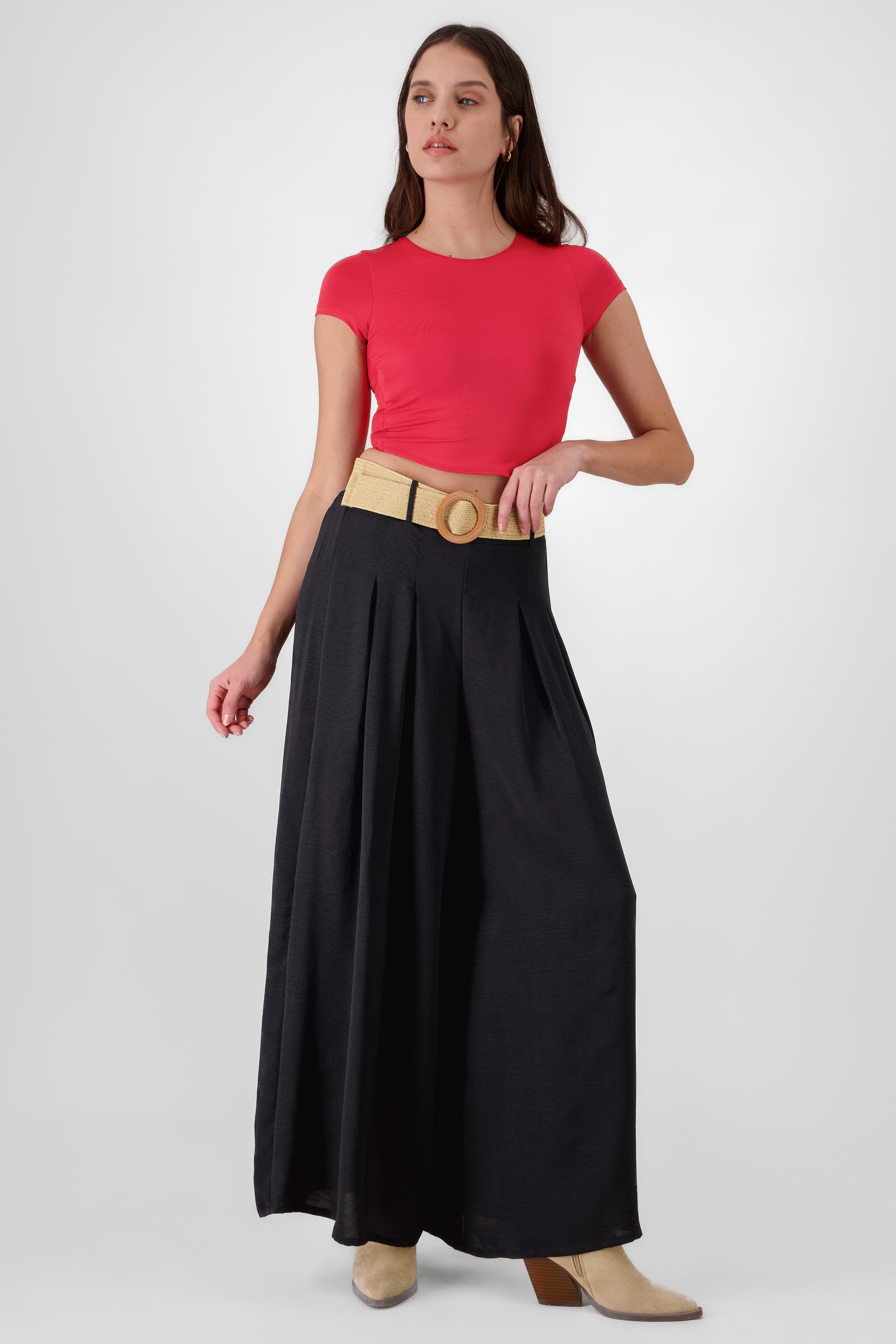 Wide Leg Pants With Belt BLACK