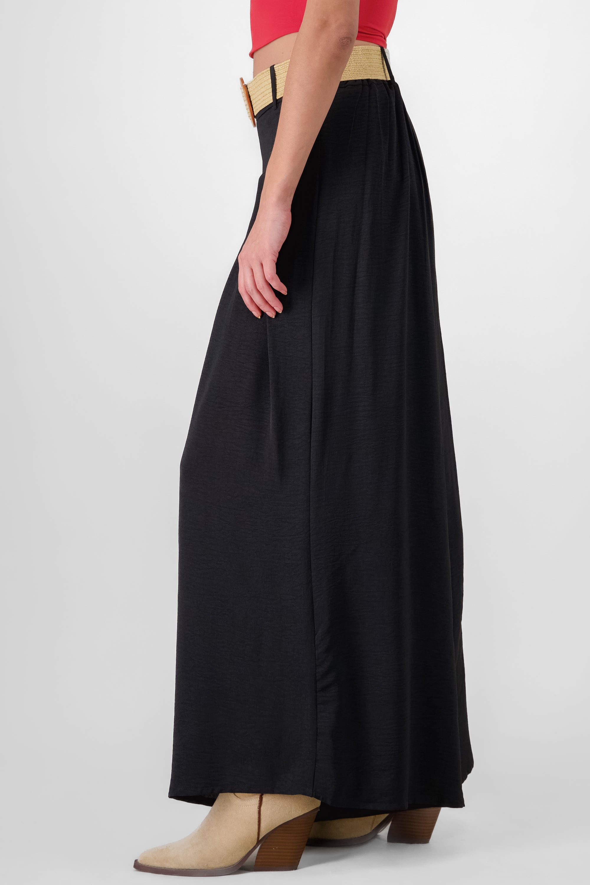 Wide Leg Pants With Belt BLACK