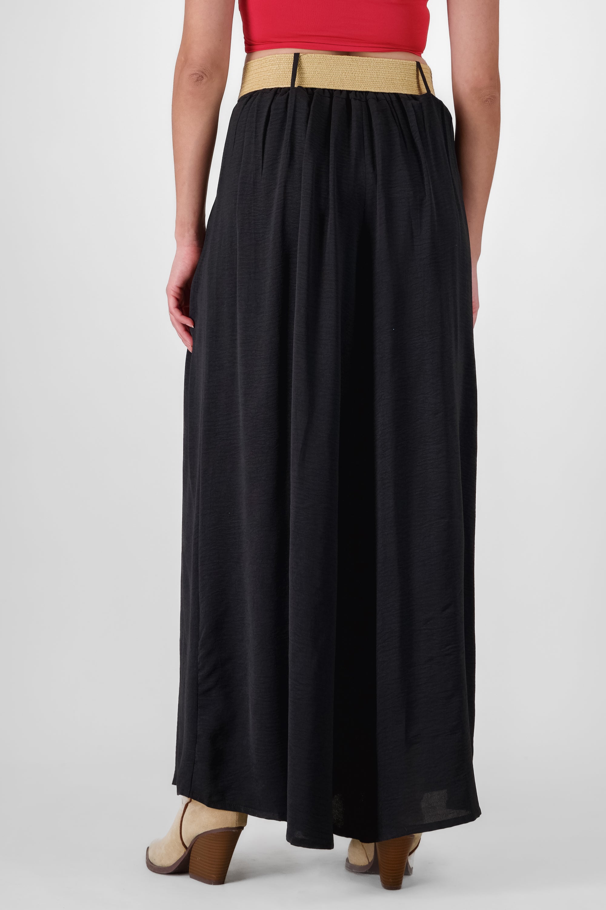 Wide Leg Pants With Belt BLACK