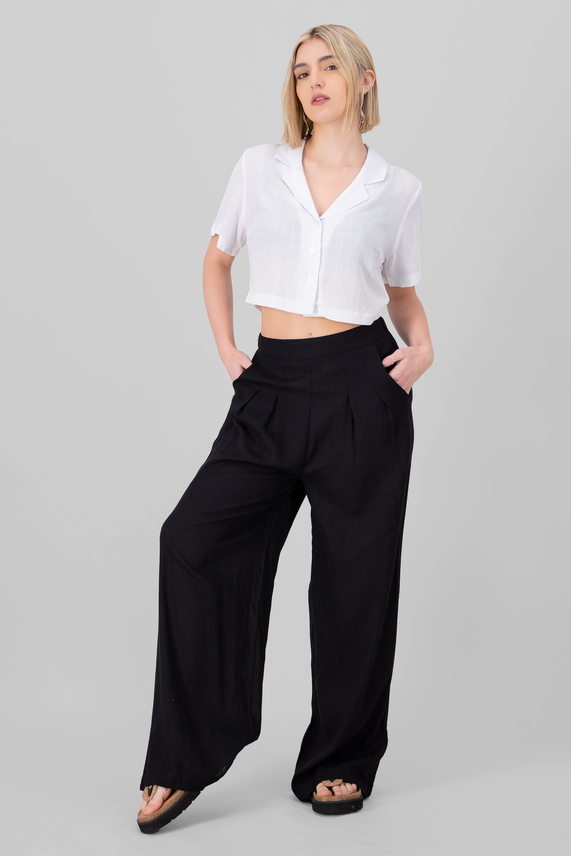 Wide Leg Linen Pants BLACK