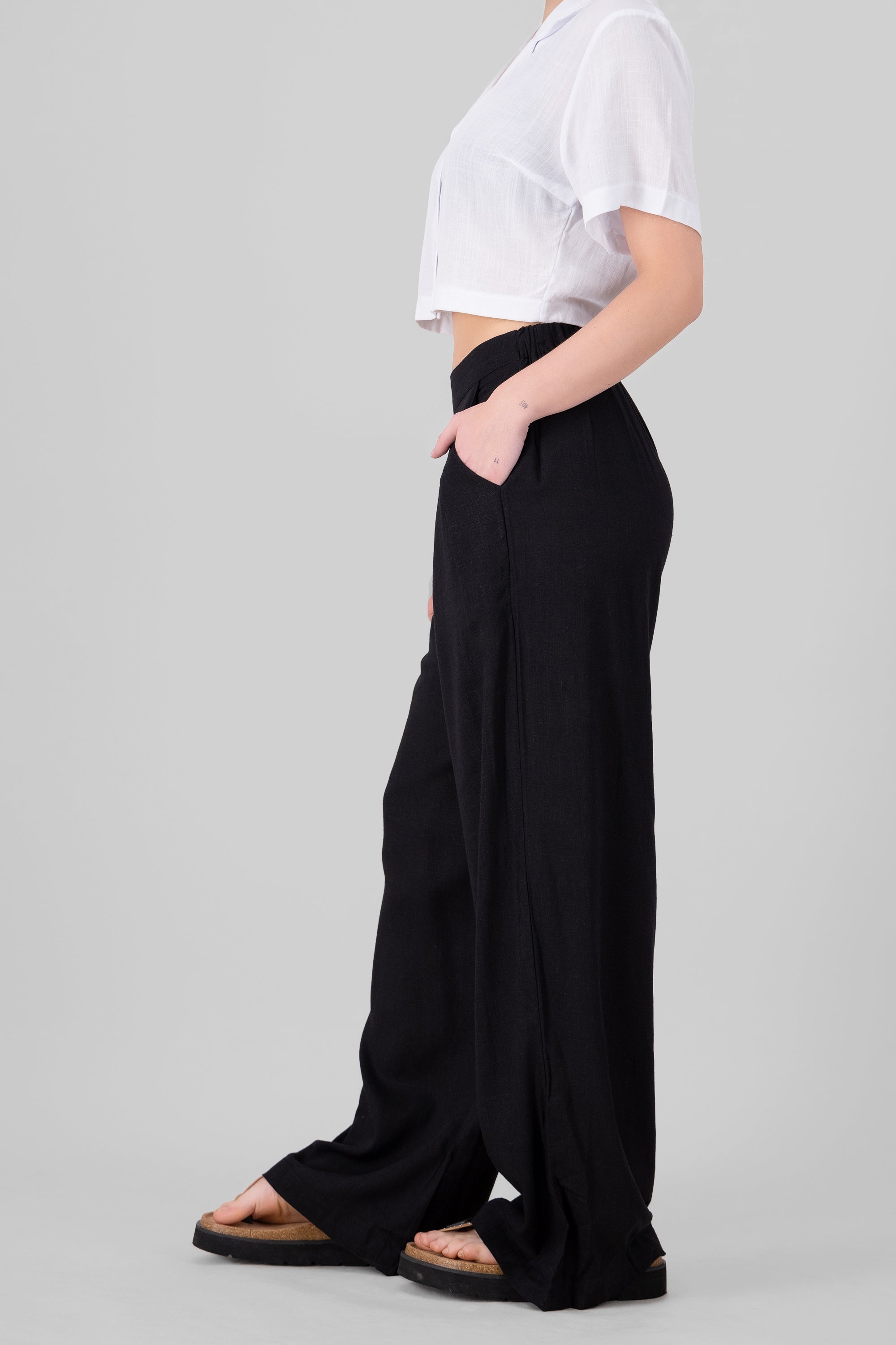 Wide Leg Linen Pants BLACK