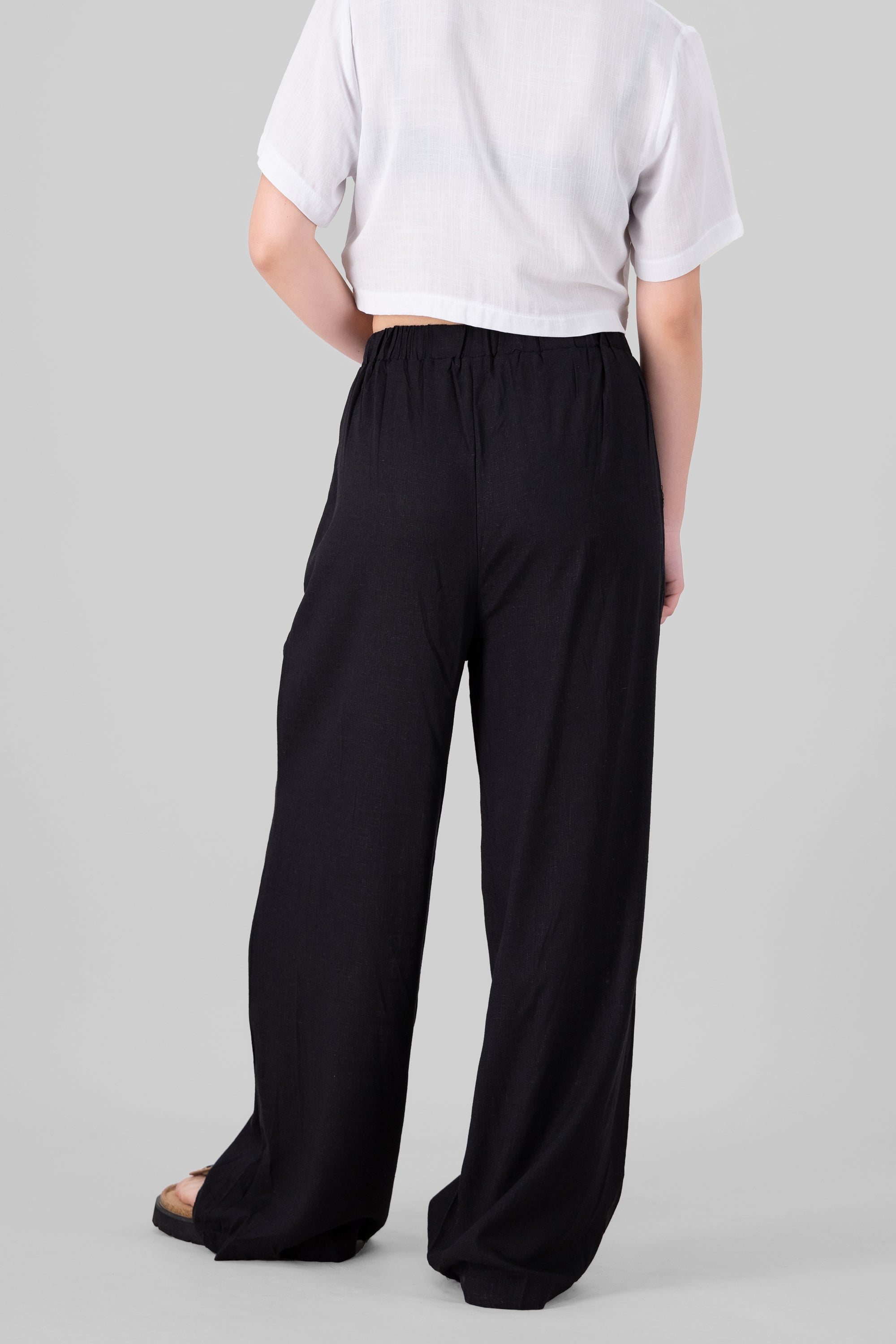 Wide Leg Linen Pants BLACK