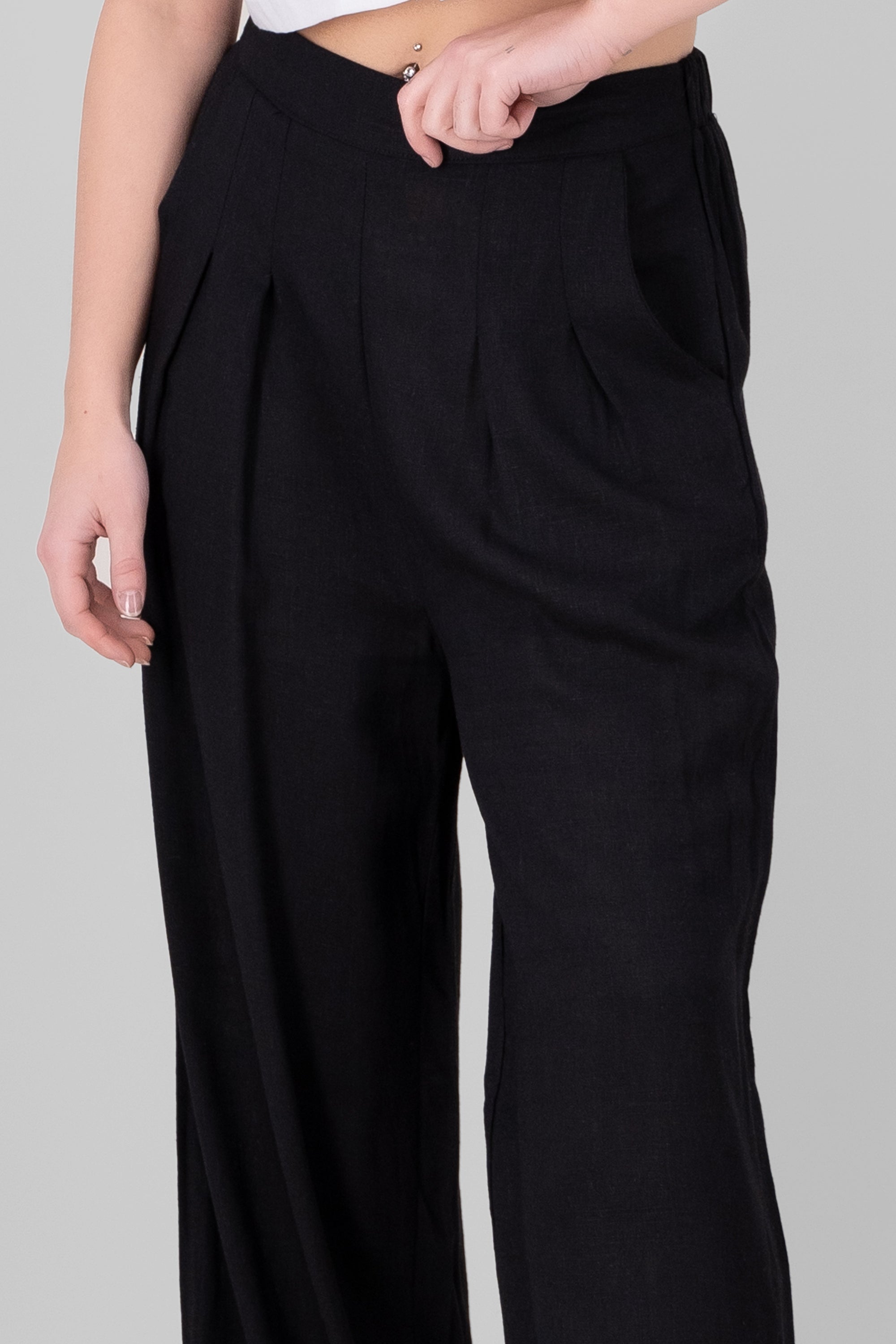 Wide Leg Linen Pants BLACK