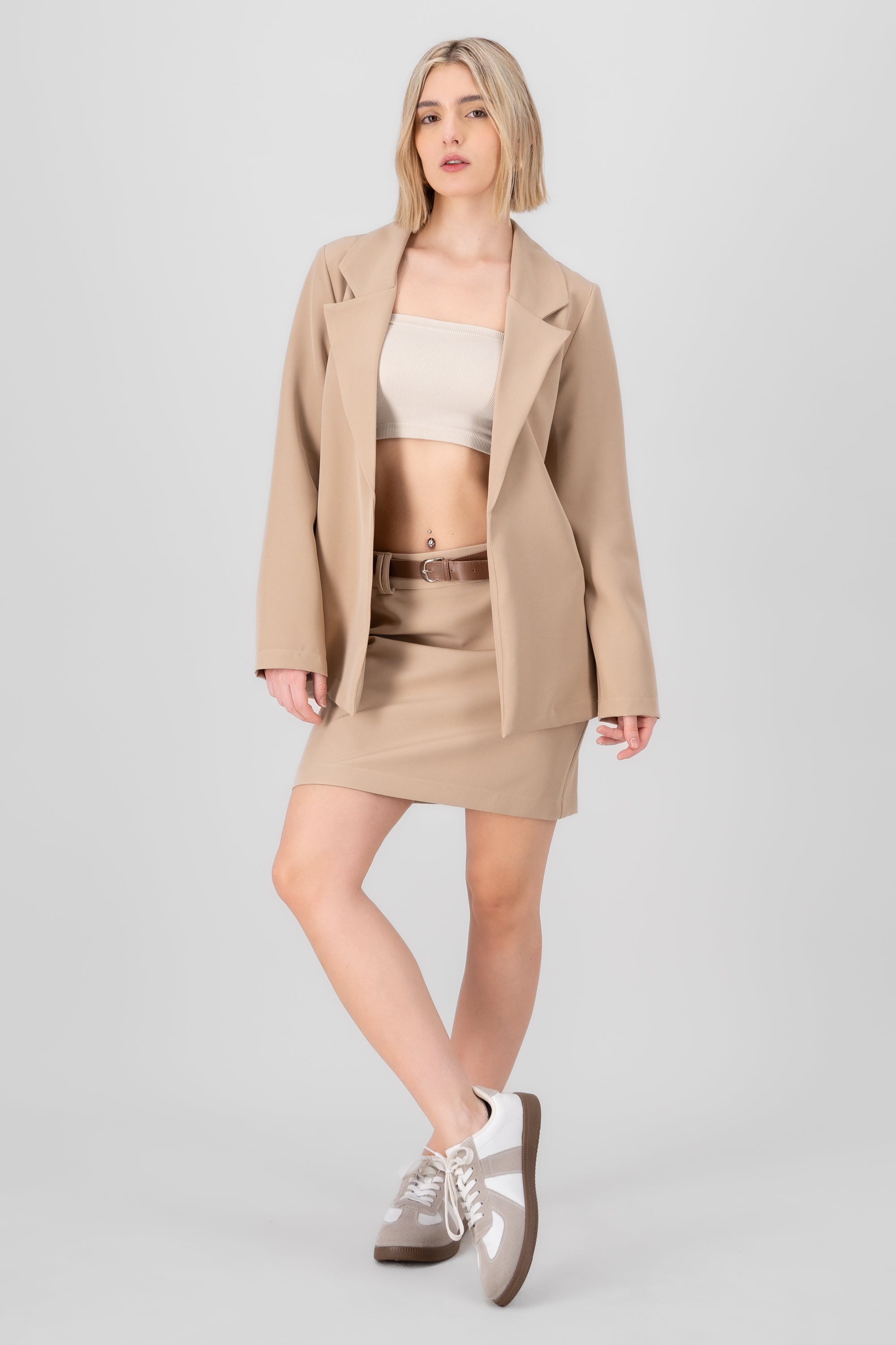 Solid Mini Skirt With Belt BEIGE