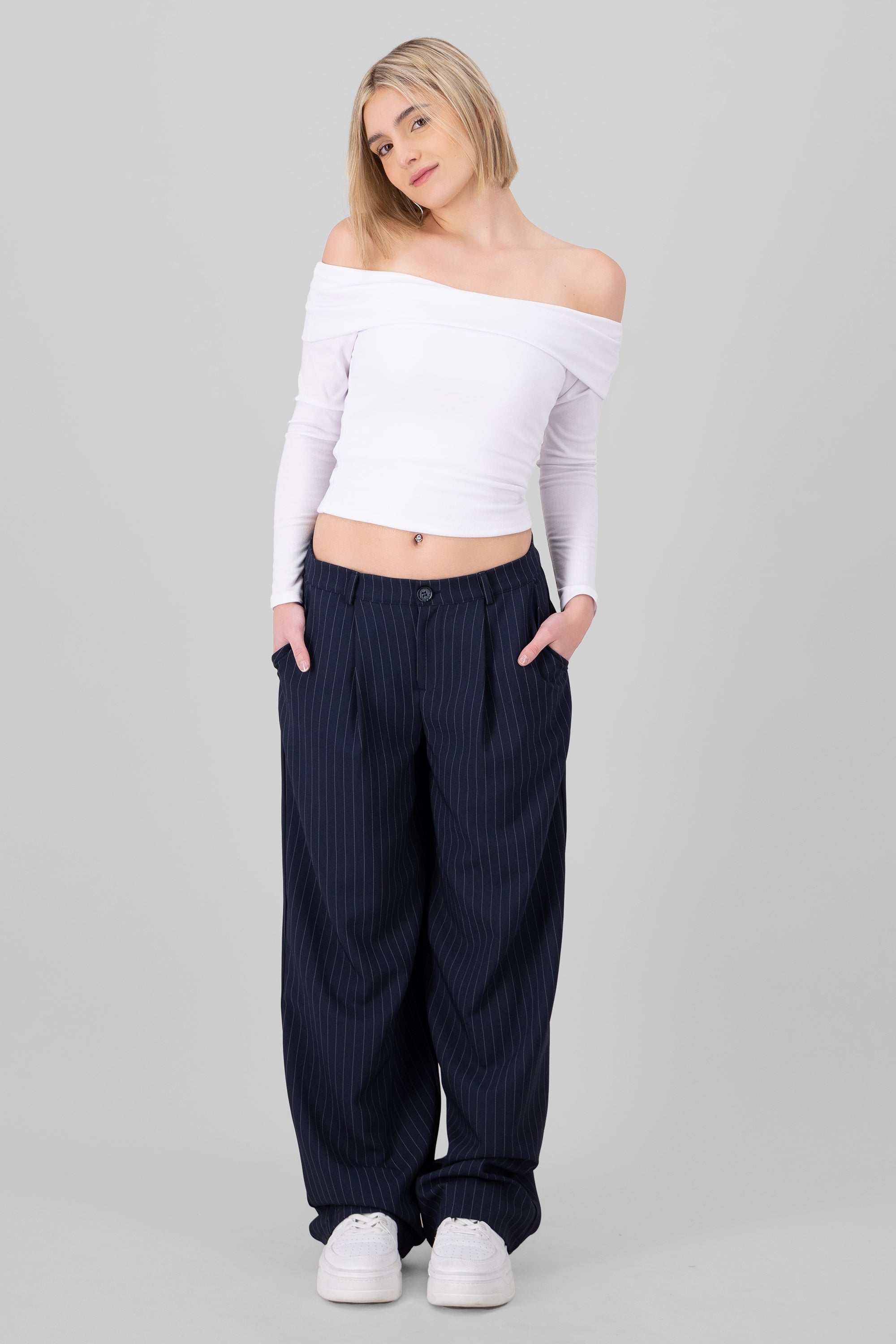 Striped Tailored Pants NAVY