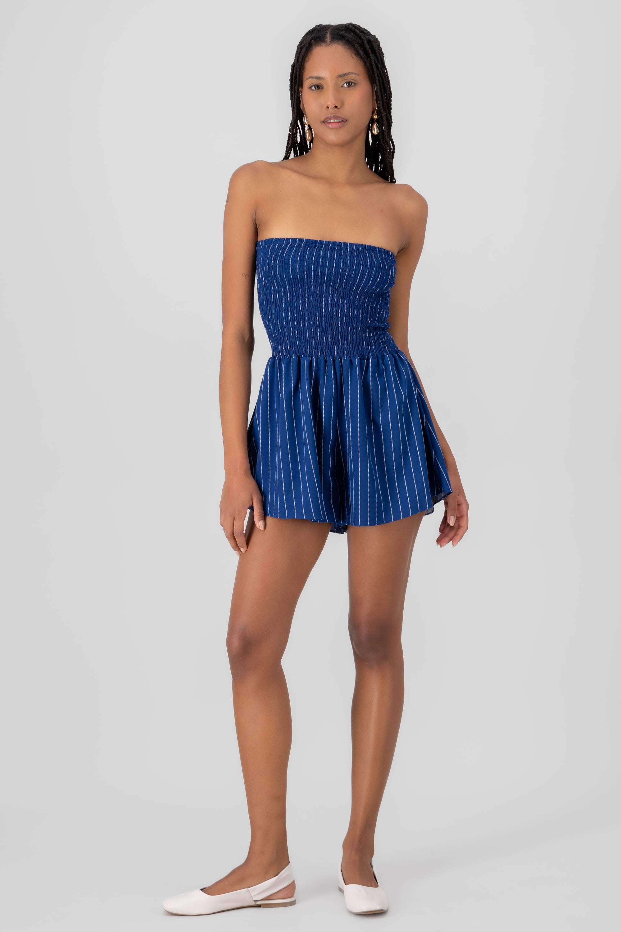 Striped Strapless Romper NAVY COMBO