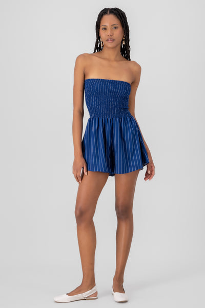 Striped Strapless Romper NAVY COMBO