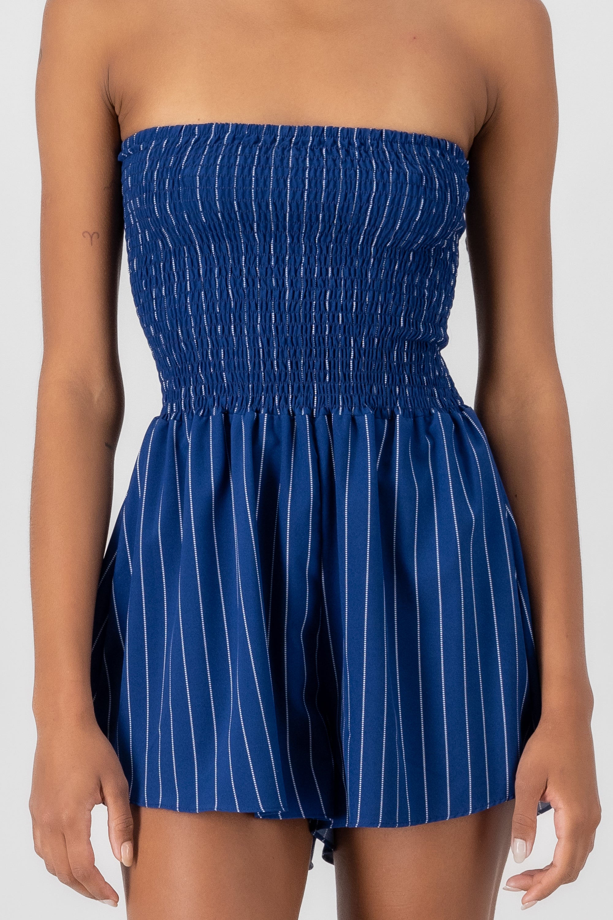 Striped Strapless Romper NAVY COMBO