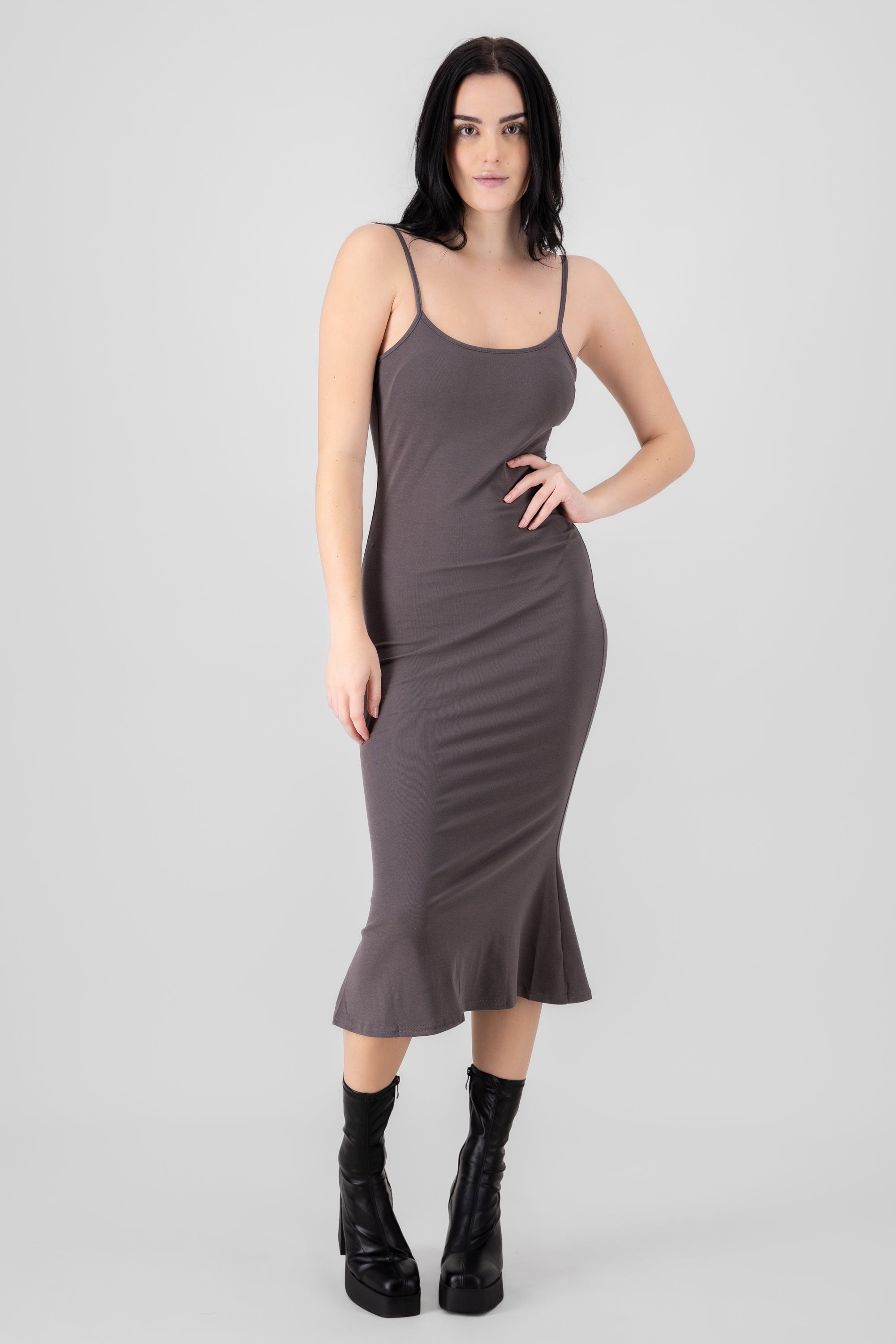 Solid Midi Dress GRAY