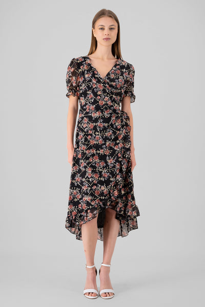 Embroidered Floral Midi Dress BLACK COMBO