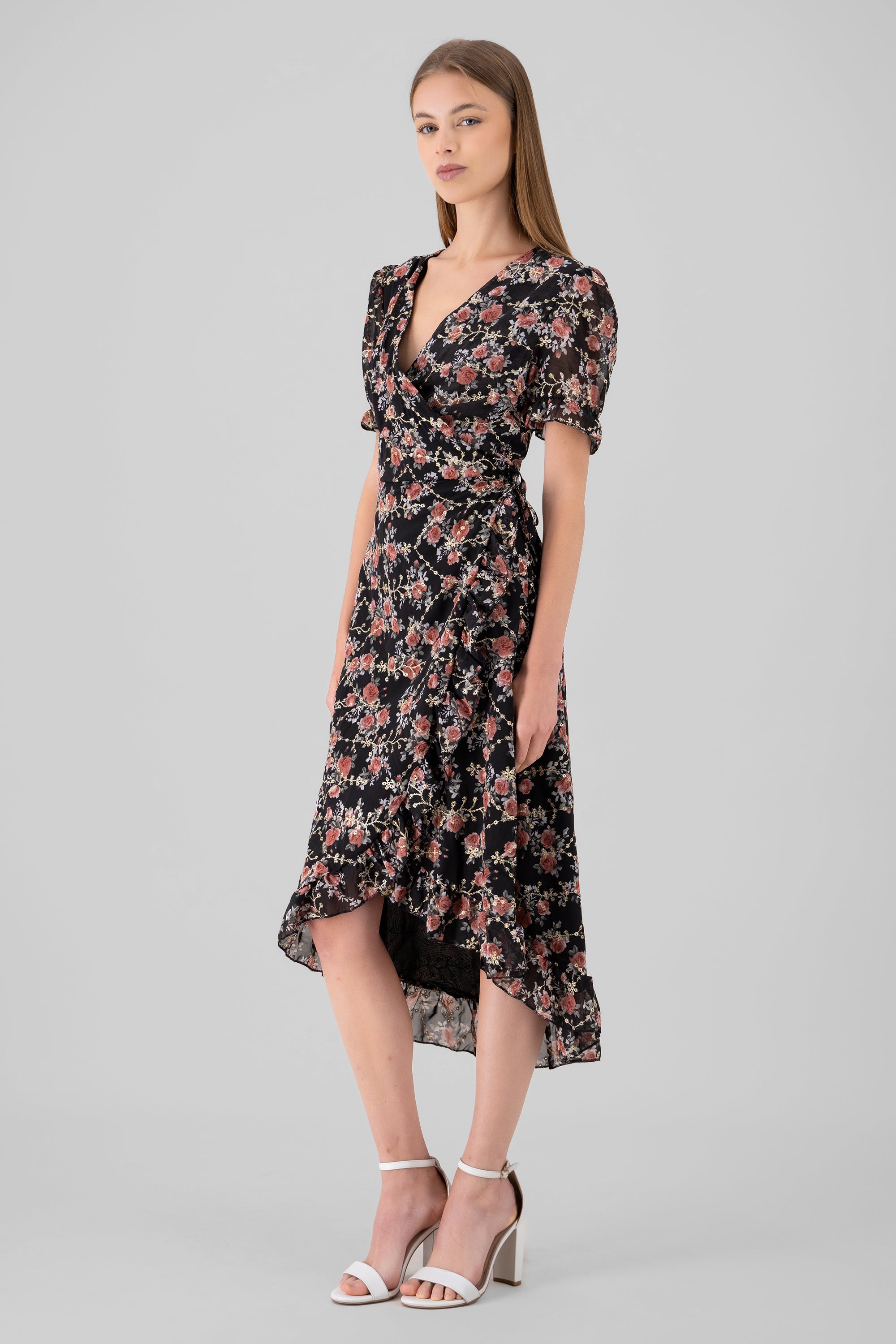 Embroidered Floral Midi Dress BLACK COMBO