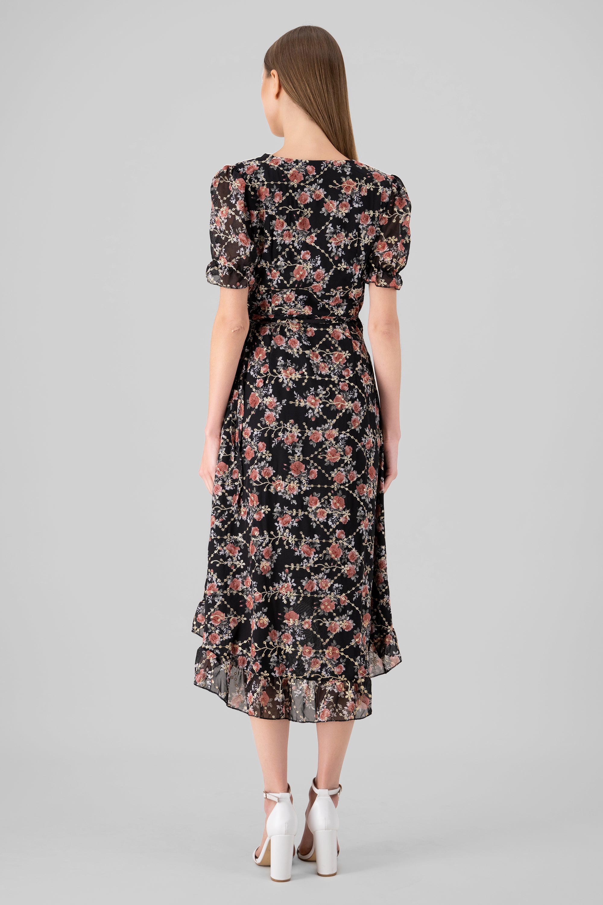 Embroidered Floral Midi Dress BLACK COMBO