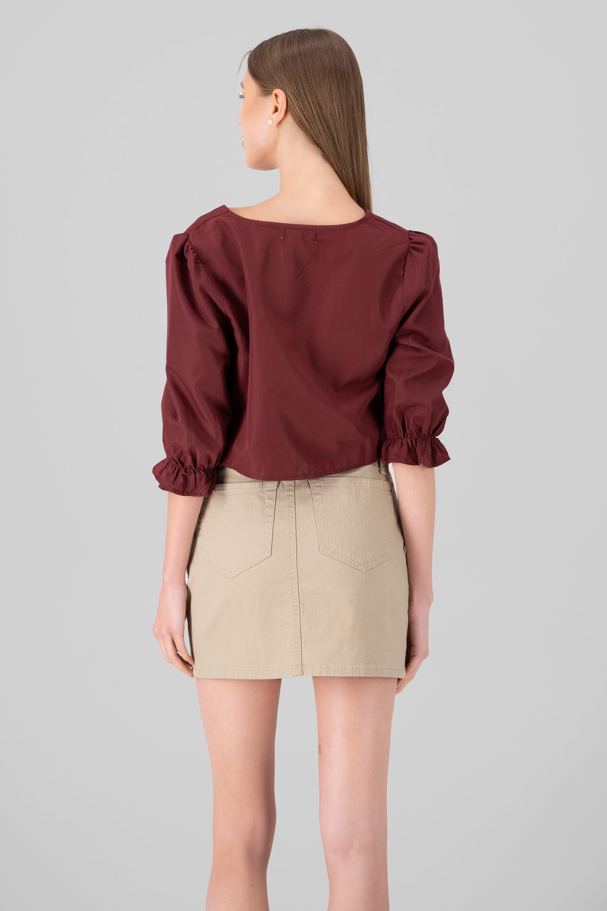 Puff Sleeve Top With Bows PLUM