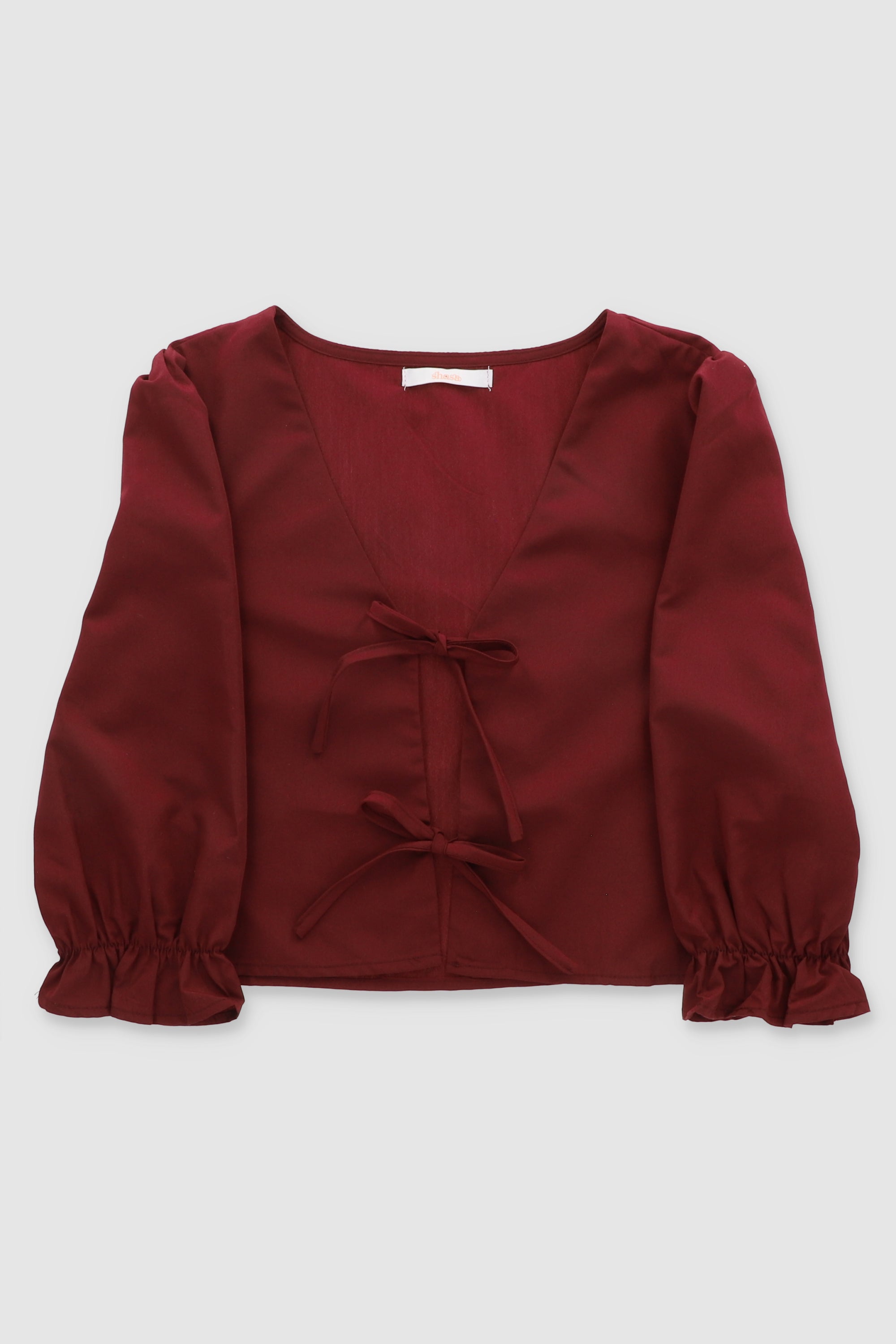 Puff Sleeve Top With Bows PLUM