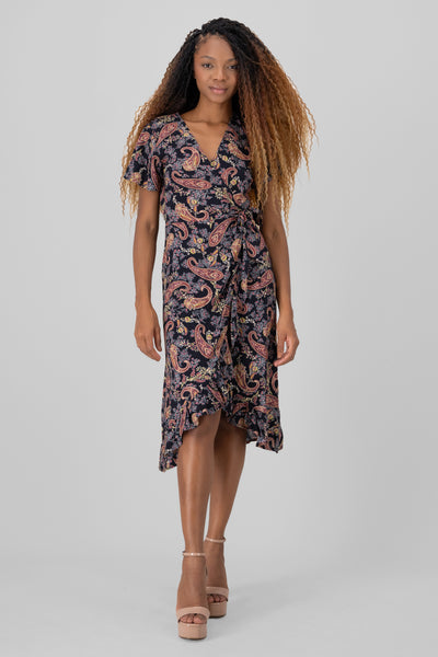 Paisley Wrap Dress with BLACK COMBO