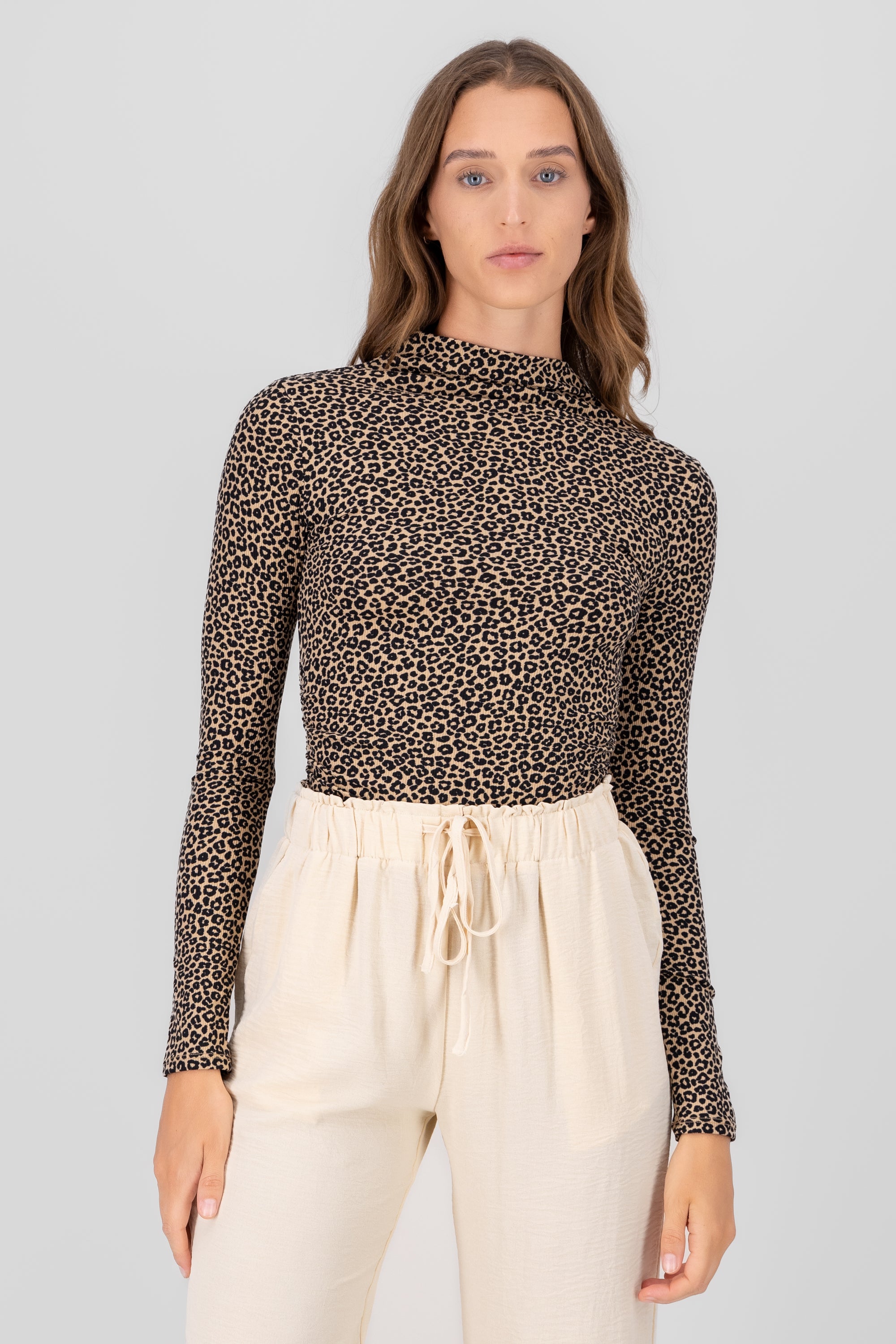 Leopard Print Long Sleeve Top BROWN COMBO