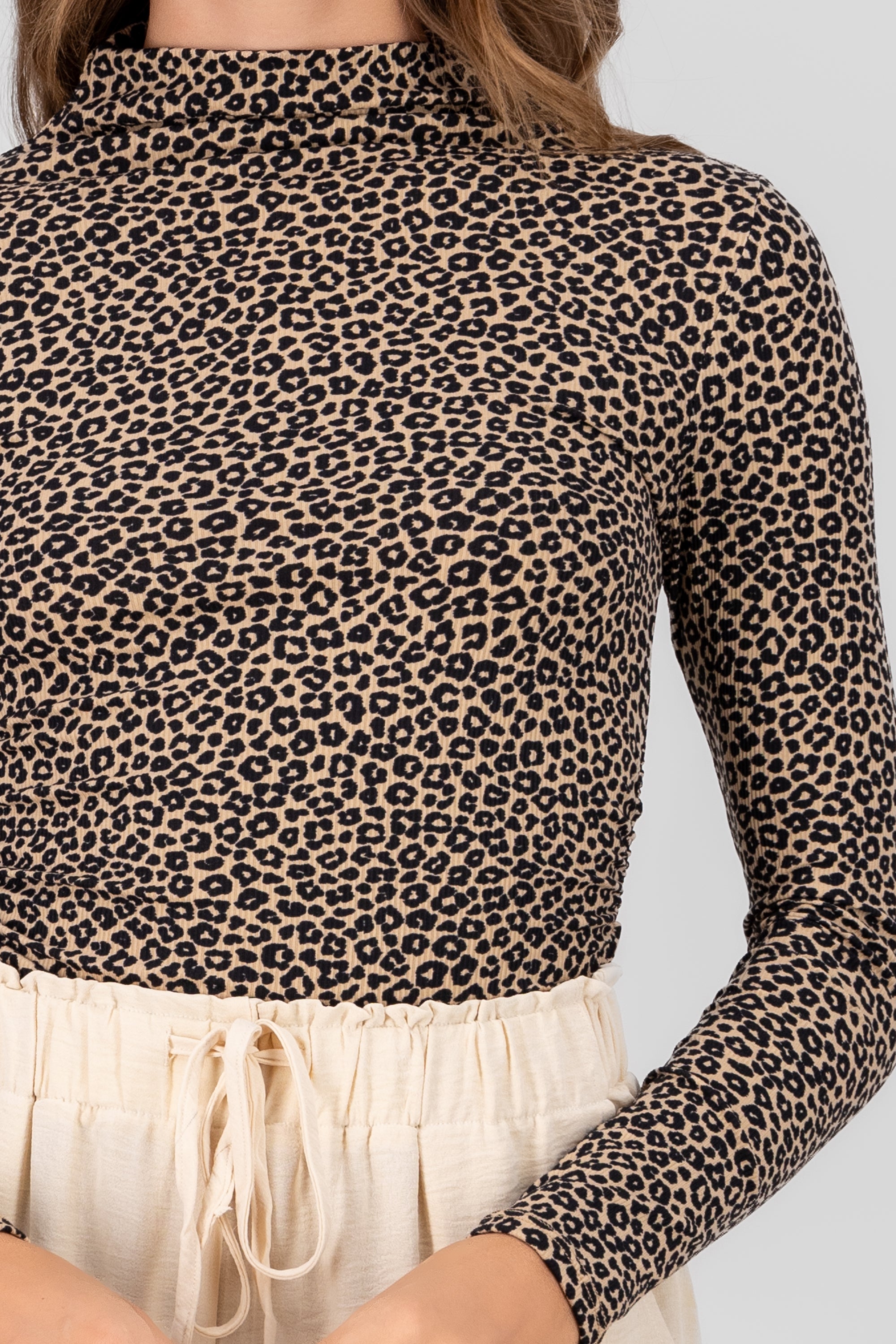 Leopard Print Long Sleeve Top BROWN COMBO