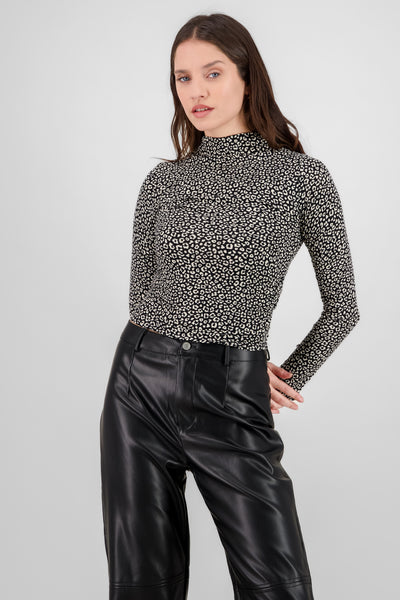 Leopard Print Long Sleeve Top BLACK COMBO