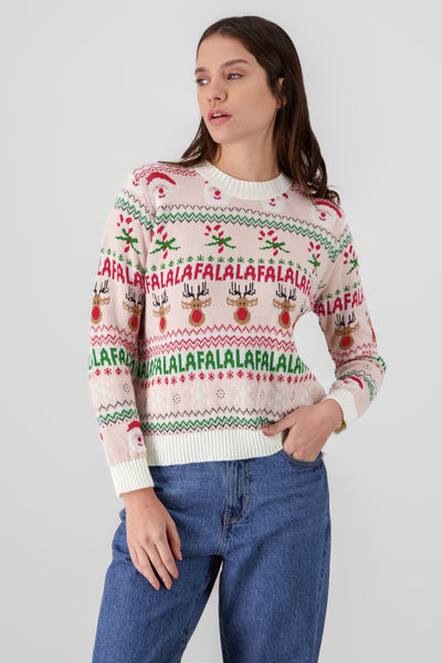 Fa-la-la Christmas Sweater PINK COMBO