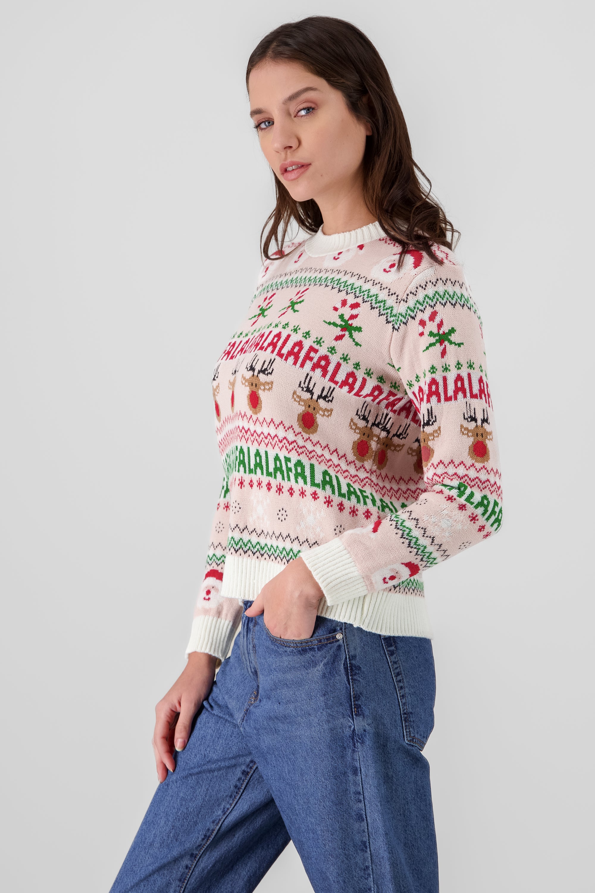 Fa-la-la Christmas Sweater PINK COMBO