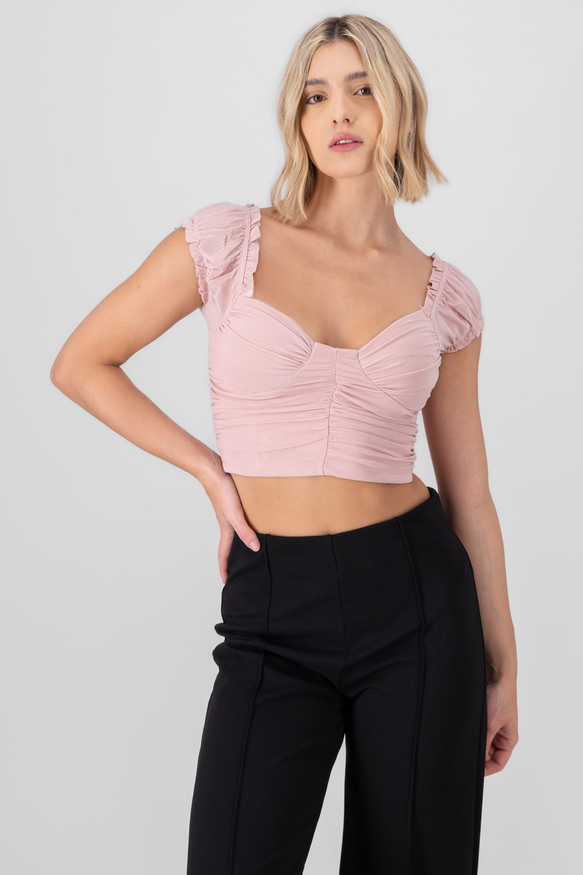 Pleated Blouse with Cup Detail MAUVE