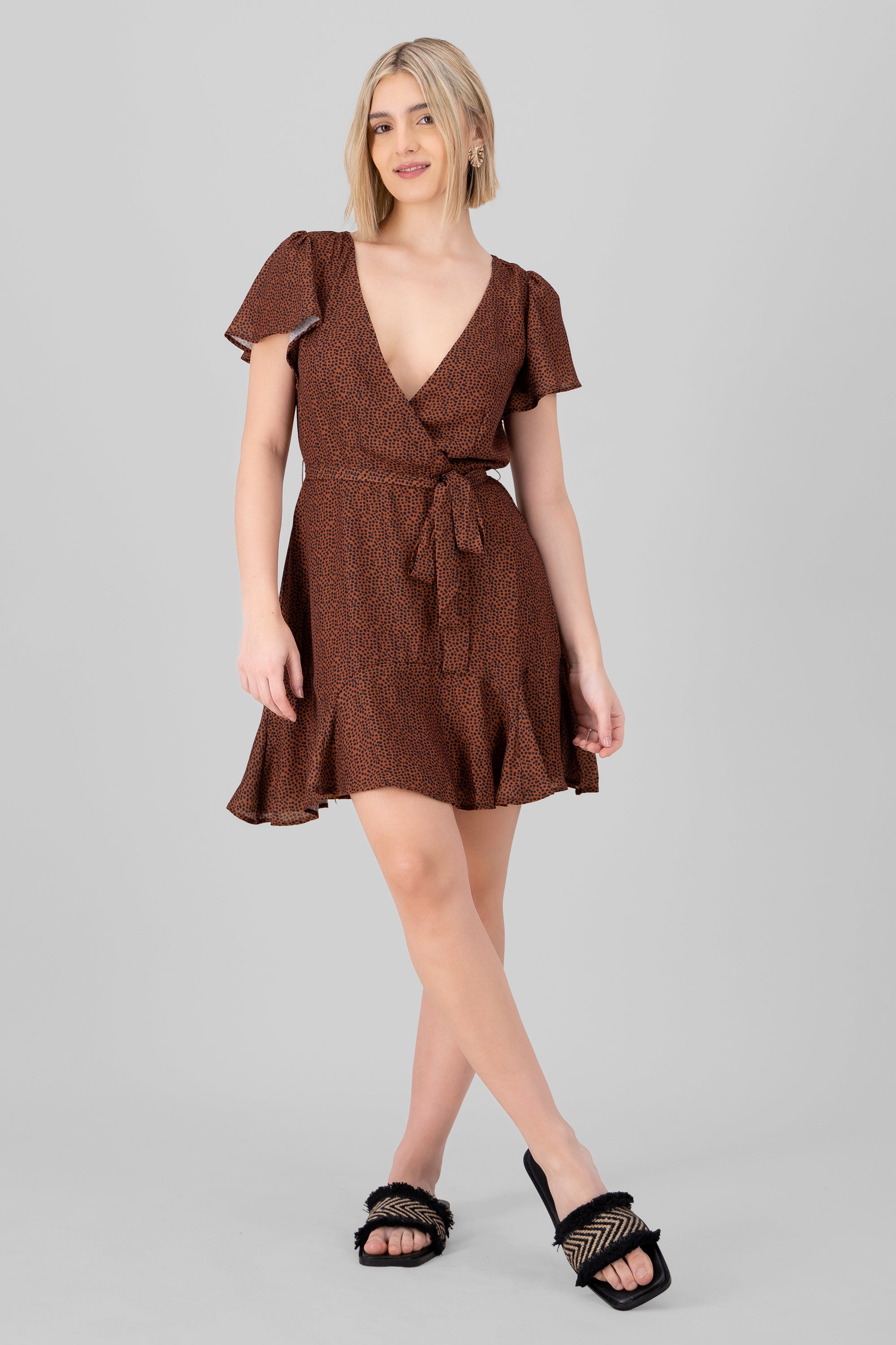 Animal Print Mini Dress BROWN COMBO