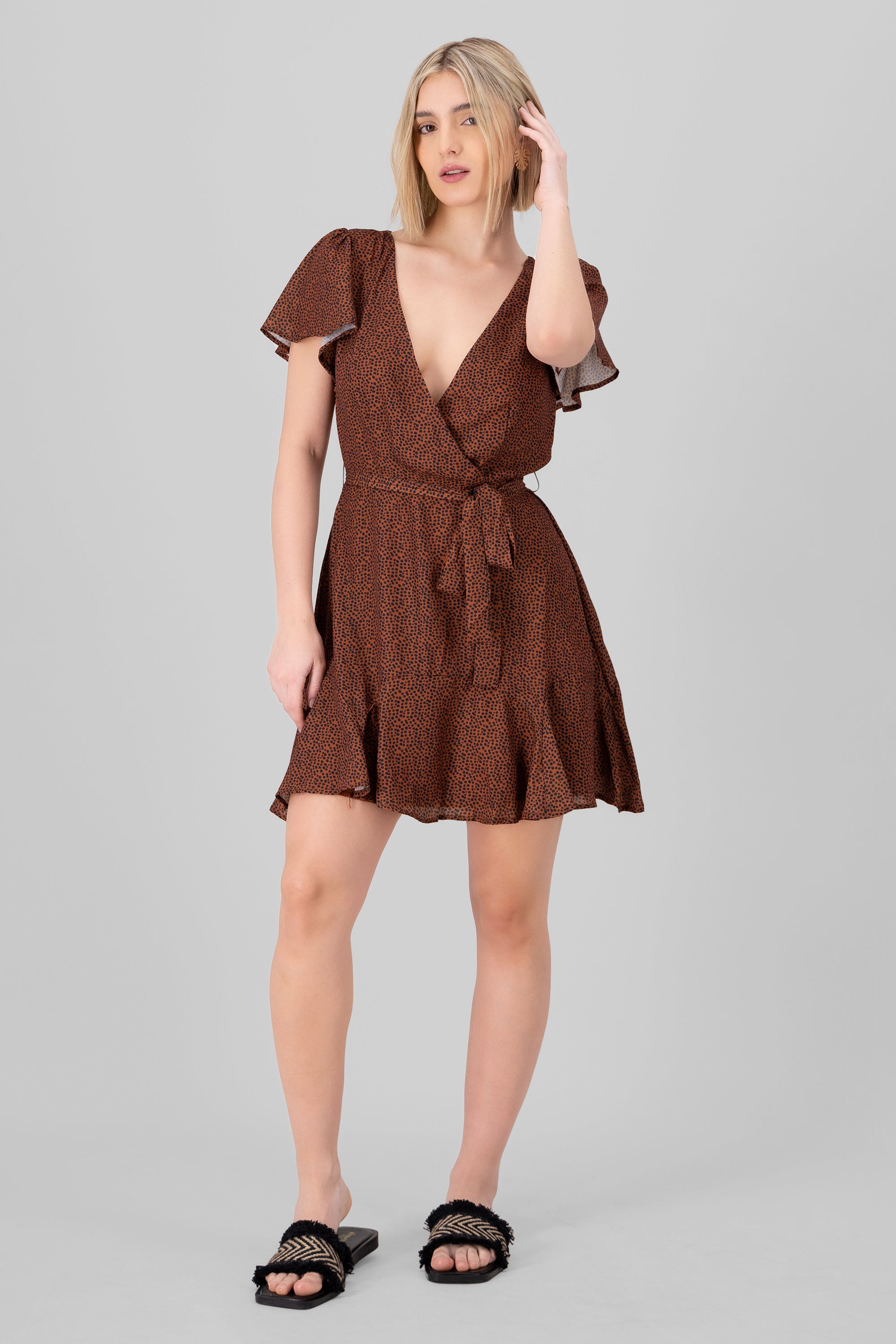 Animal Print Mini Dress BROWN COMBO