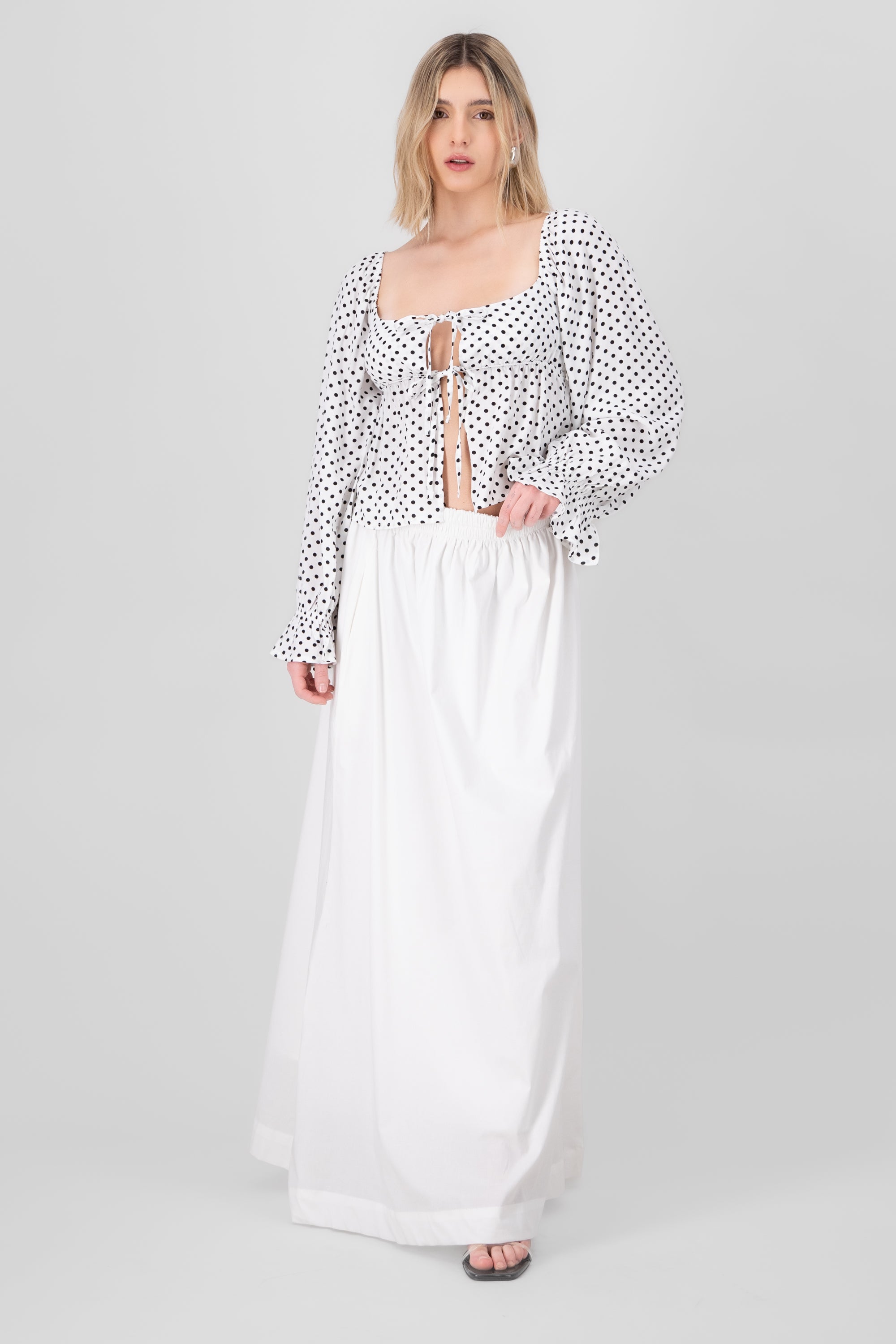 Poplin Maxi Skirt with Elastic Waistband WHITE