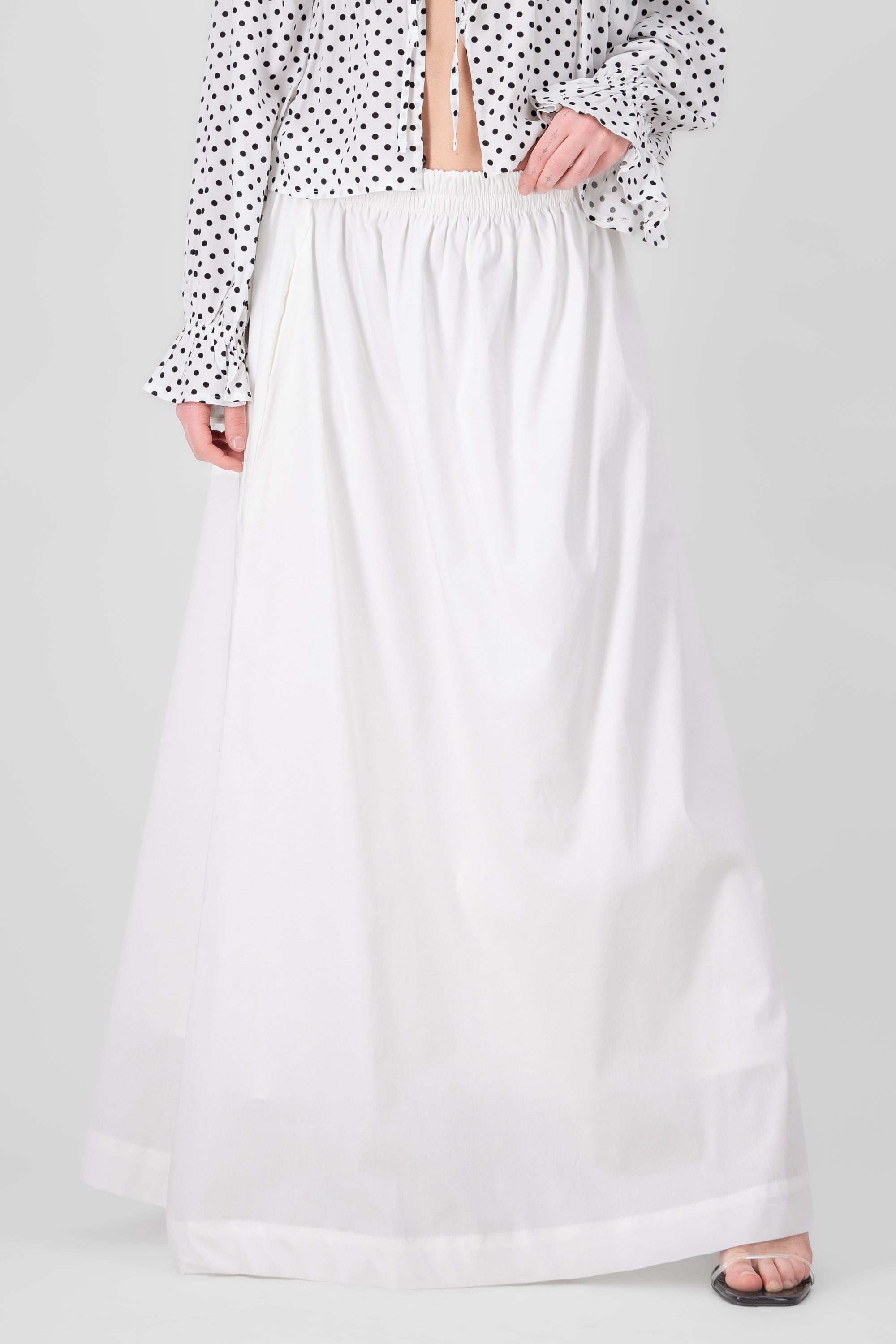 Poplin Maxi Skirt with Elastic Waistband WHITE