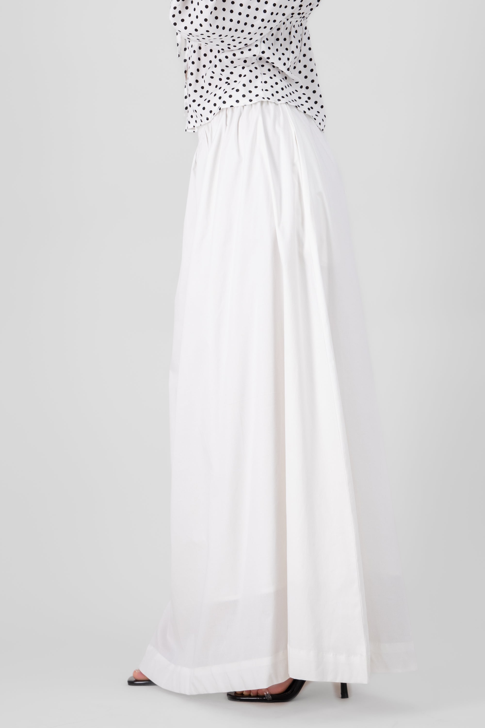 Poplin Maxi Skirt with Elastic Waistband WHITE