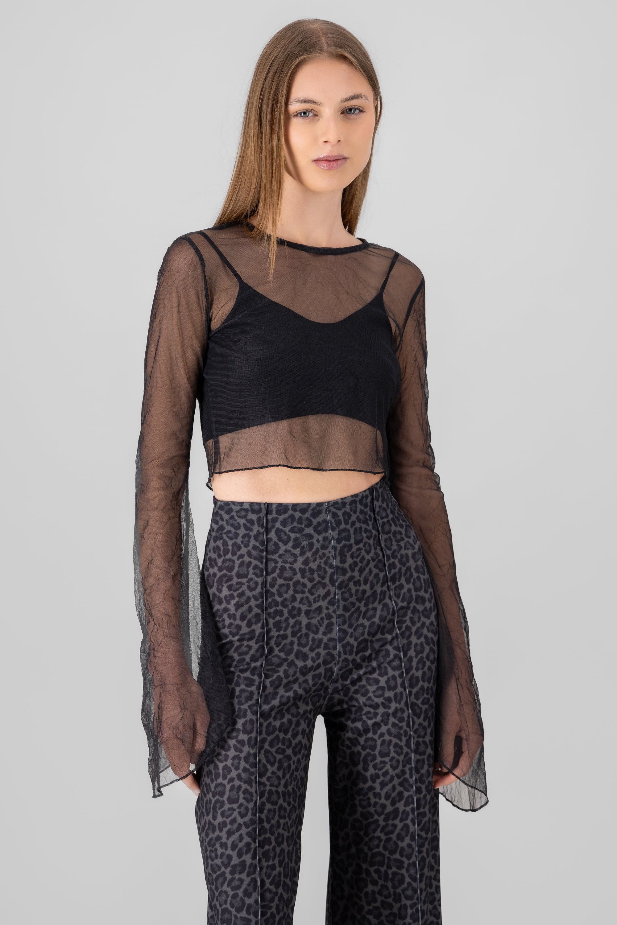 Long Sleeve Mesh Top BLACK