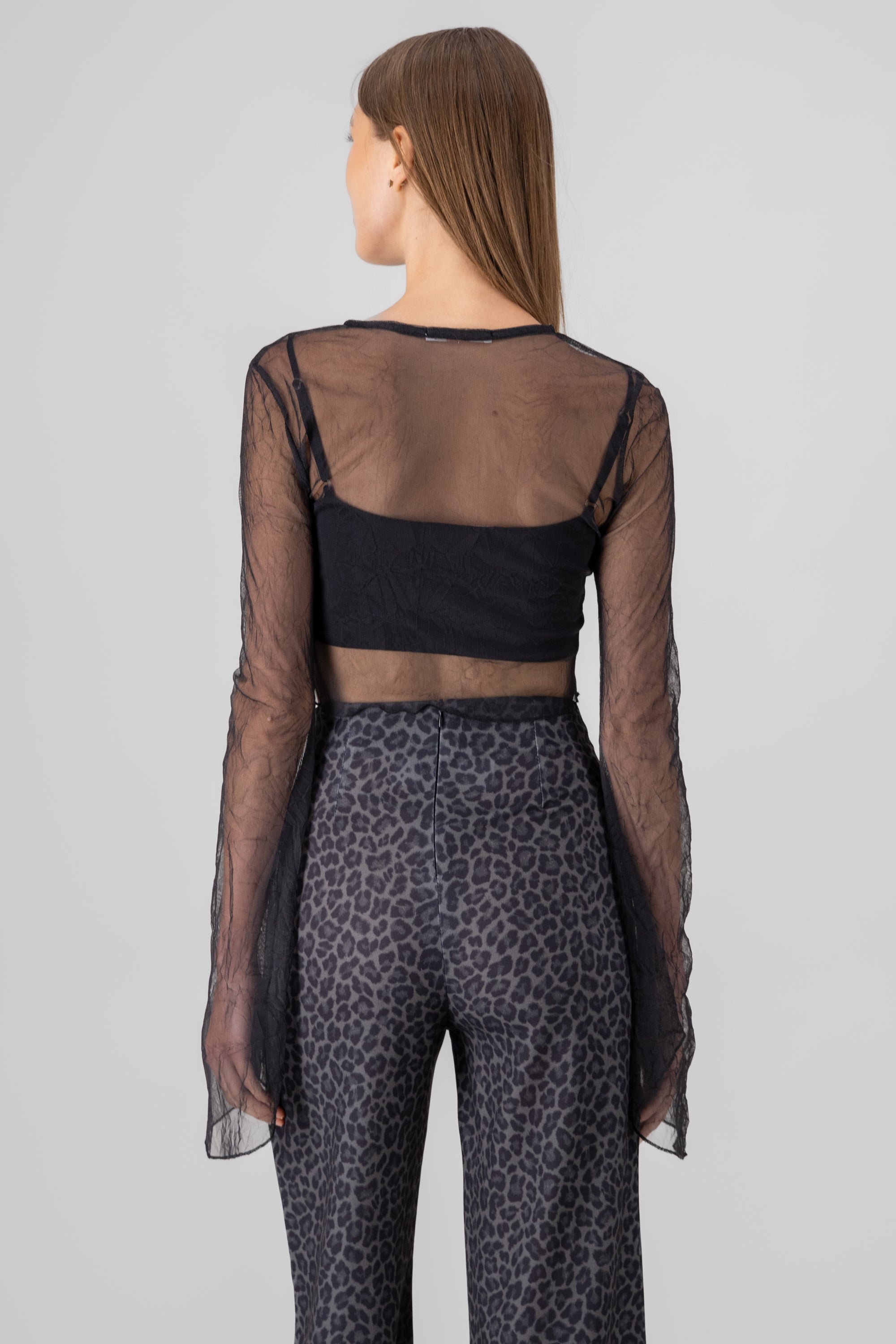 Long Sleeve Mesh Top BLACK