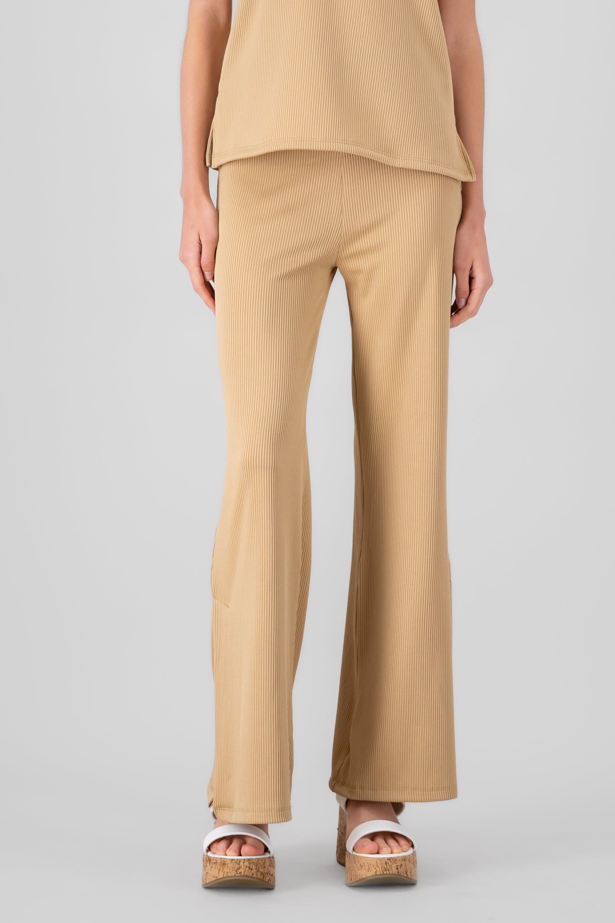 Ribbed Wide Leg Pants BEIGE