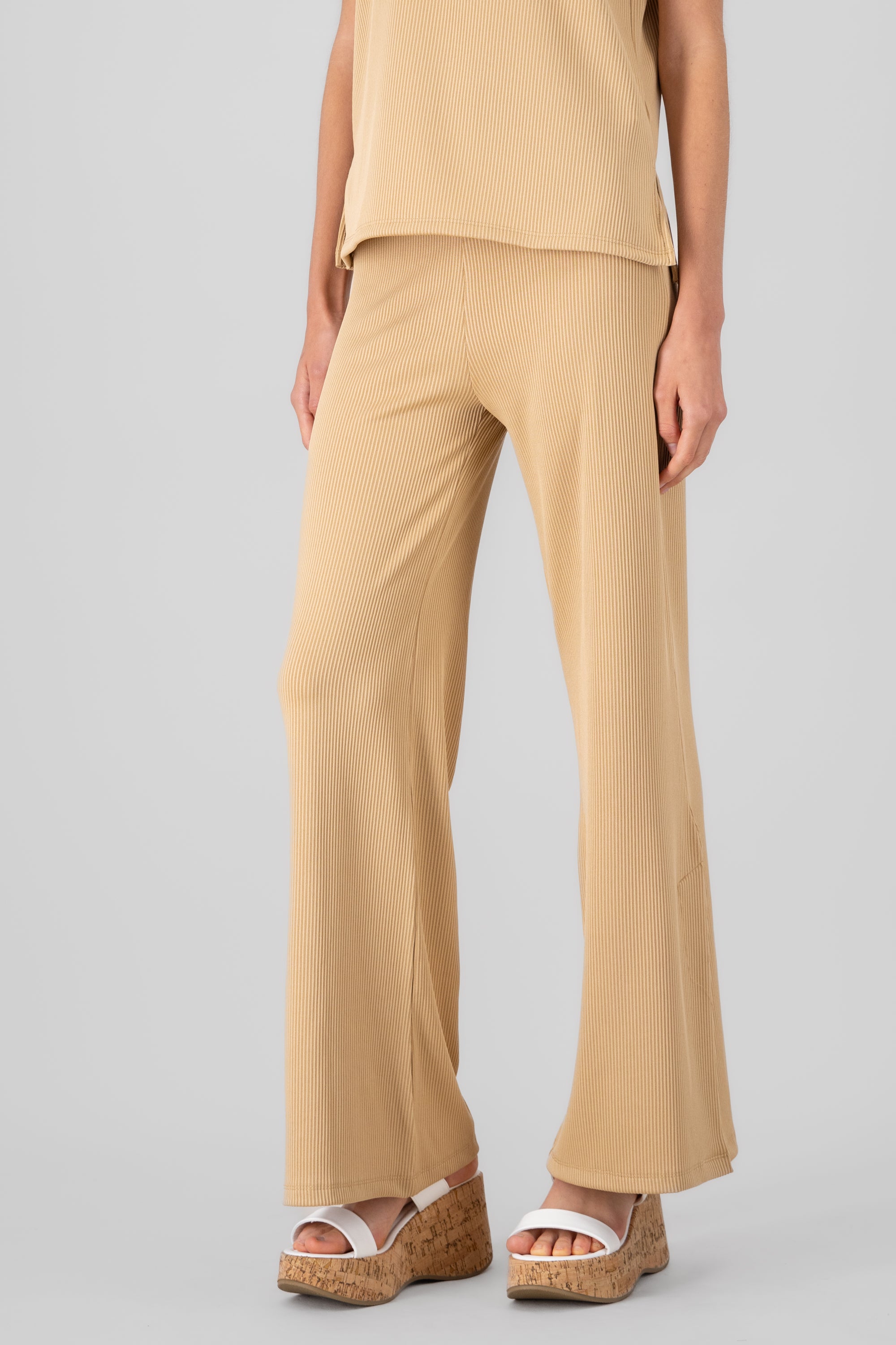 Ribbed Wide Leg Pants BEIGE