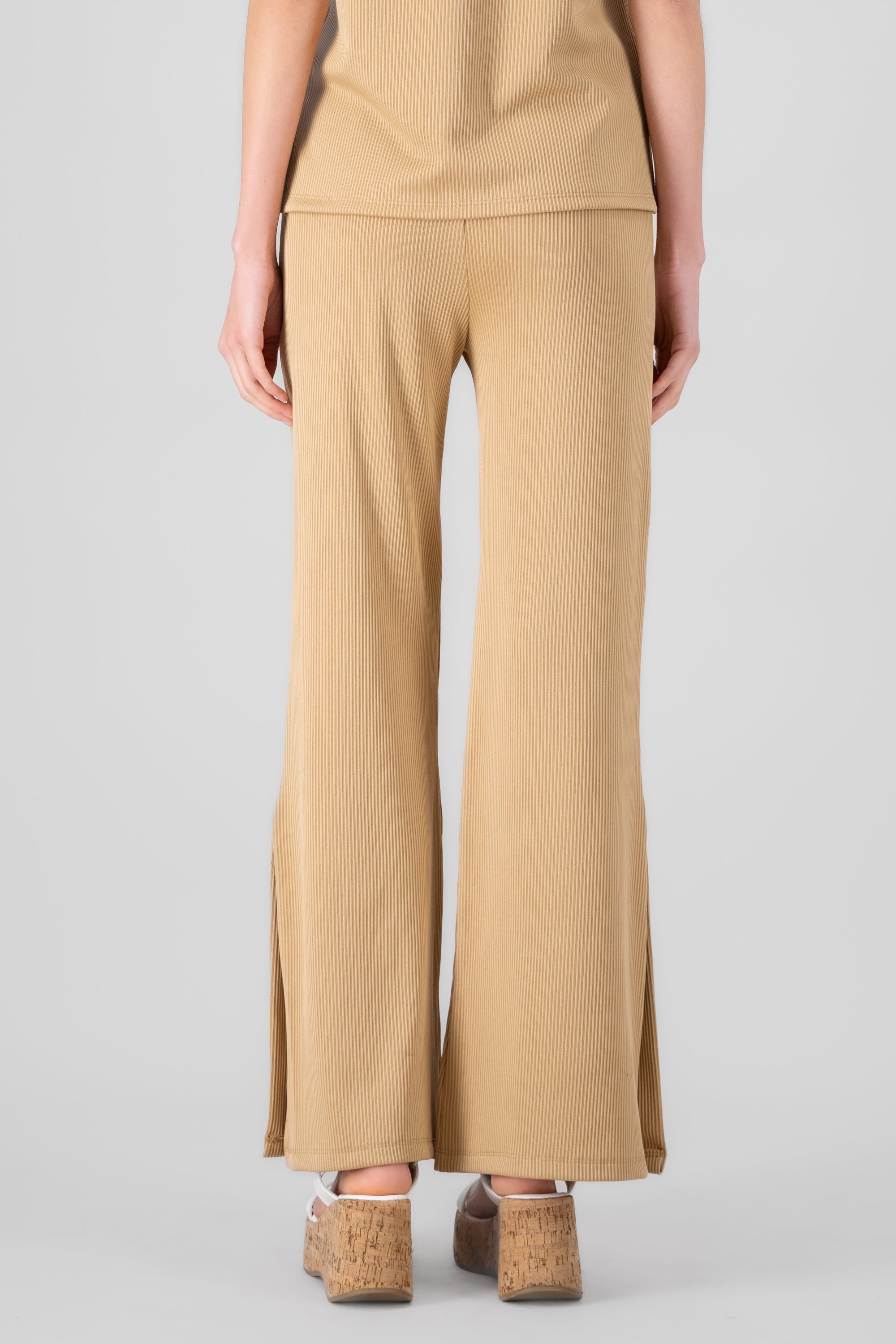 Ribbed Wide Leg Pants BEIGE