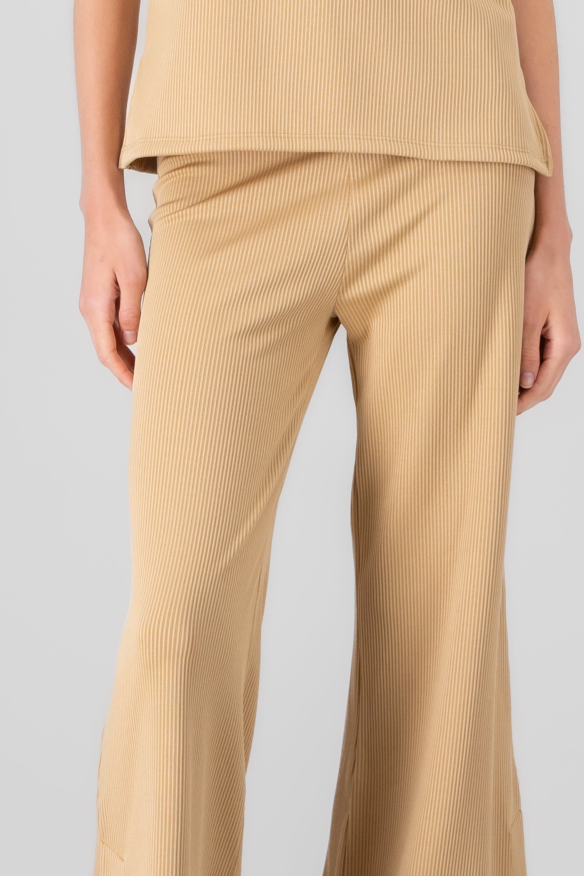 Ribbed Wide Leg Pants BEIGE