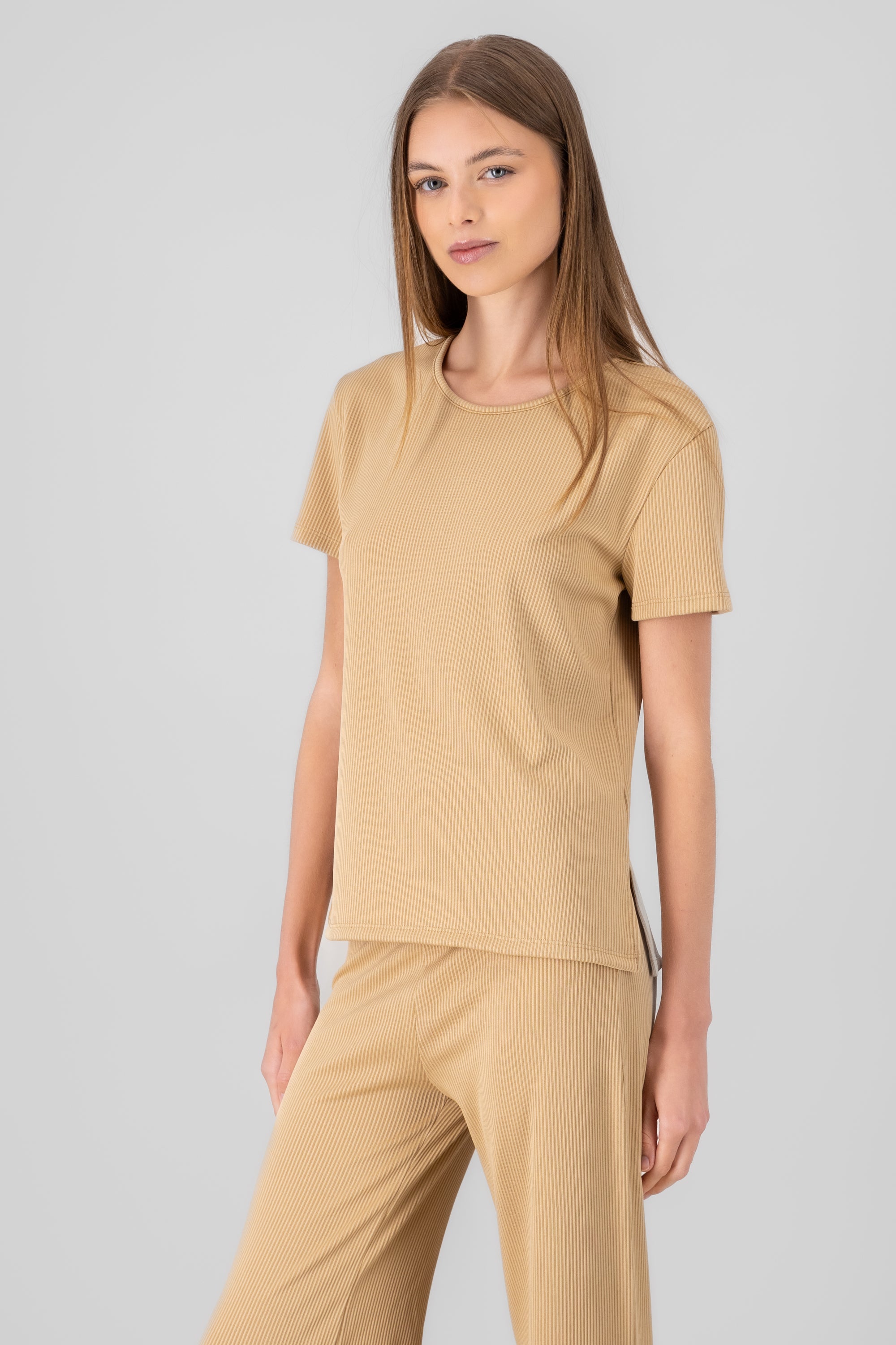 Ribbed Short Sleeve Shirt BEIGE