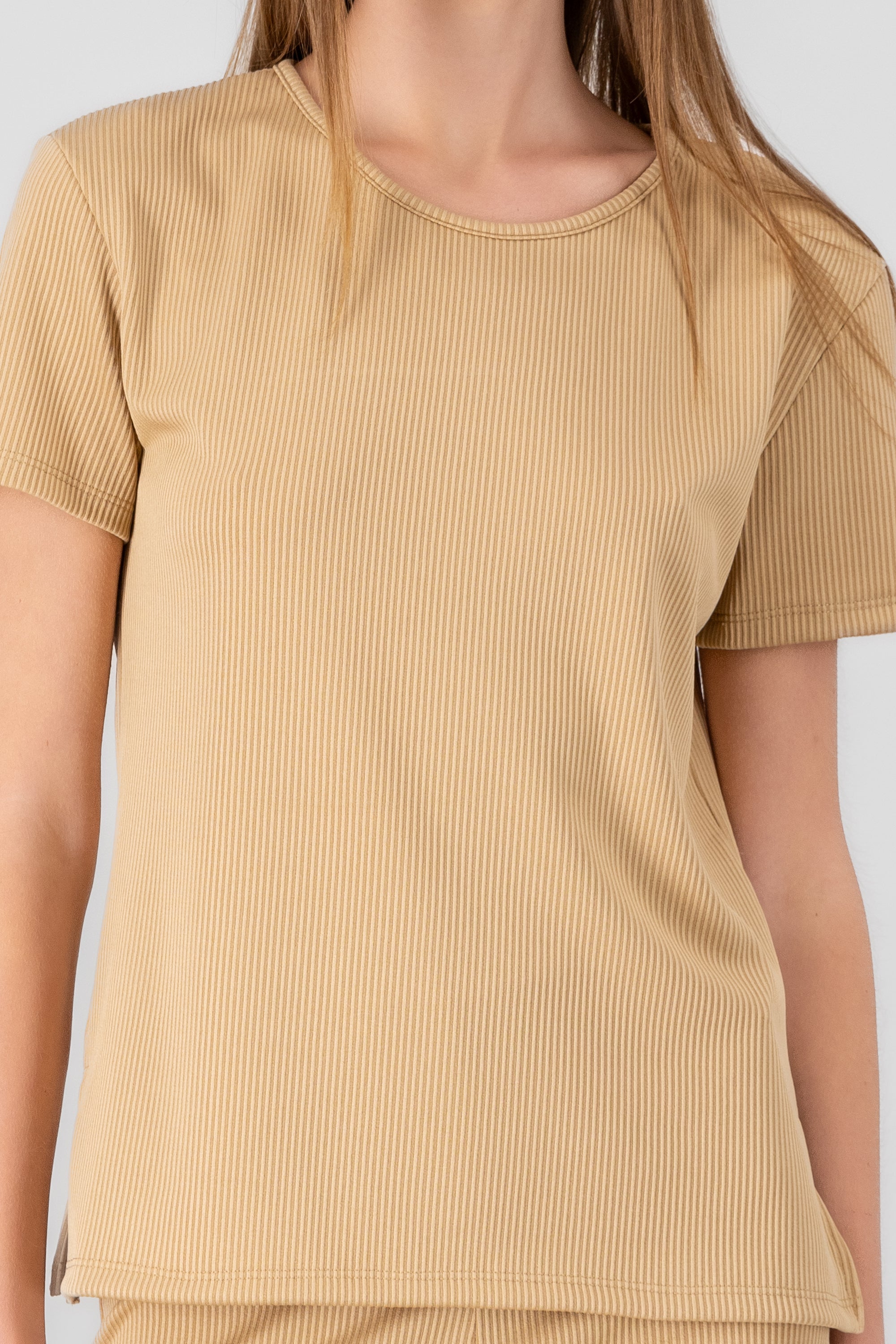 Ribbed Short Sleeve Shirt BEIGE