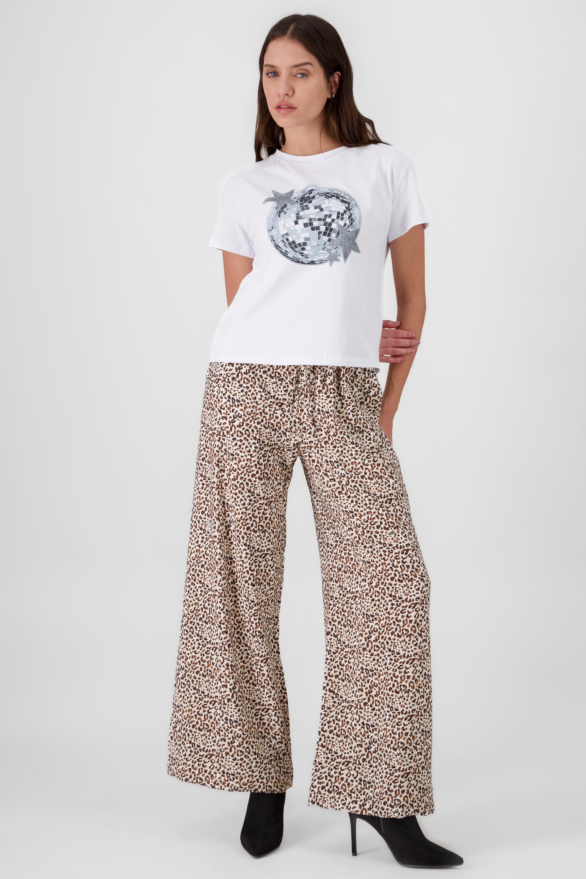 Animal Print Wide Leg Pants BONE COMBO