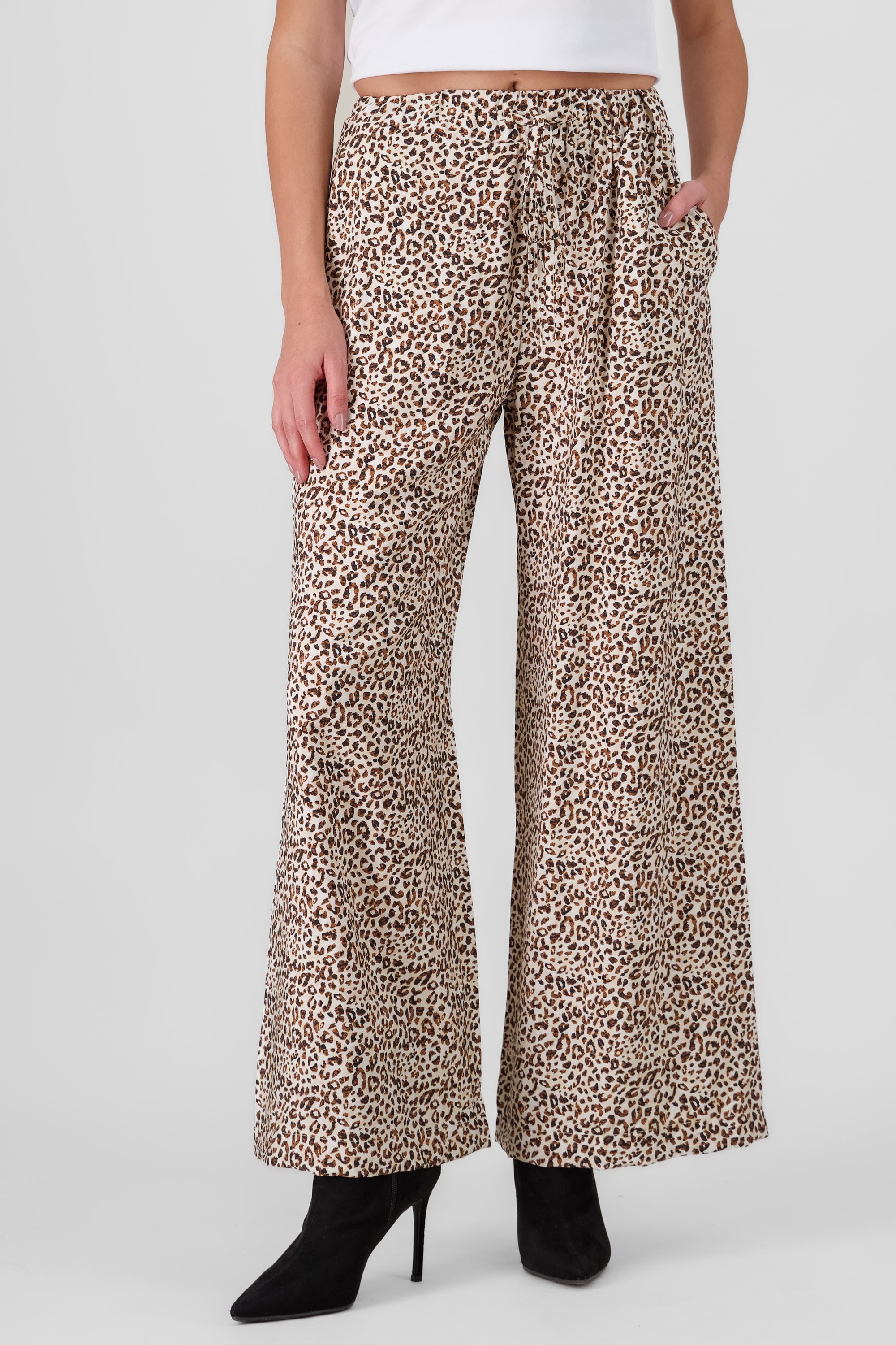 Animal Print Wide Leg Pants BONE COMBO