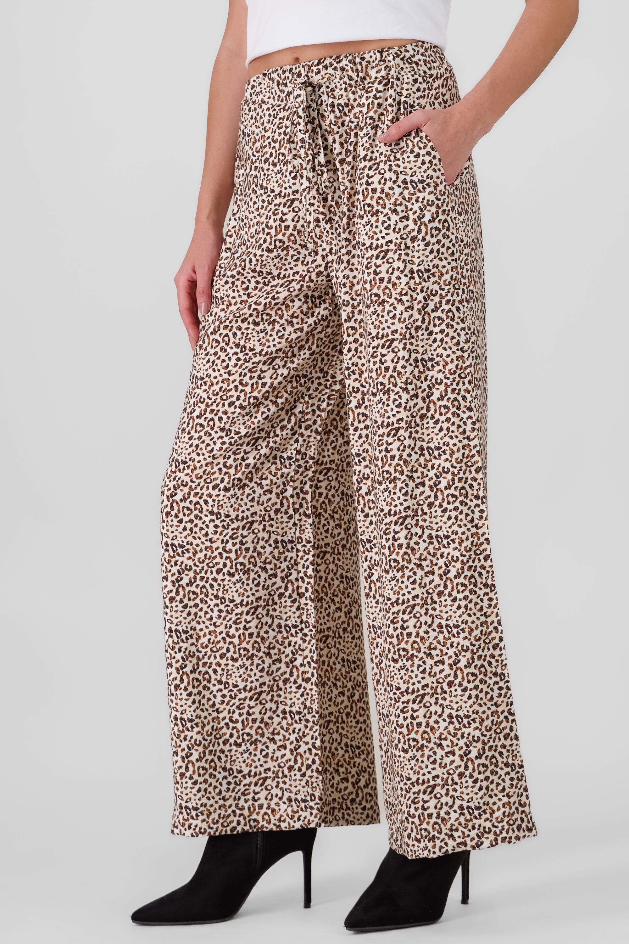 Animal Print Wide Leg Pants BONE COMBO