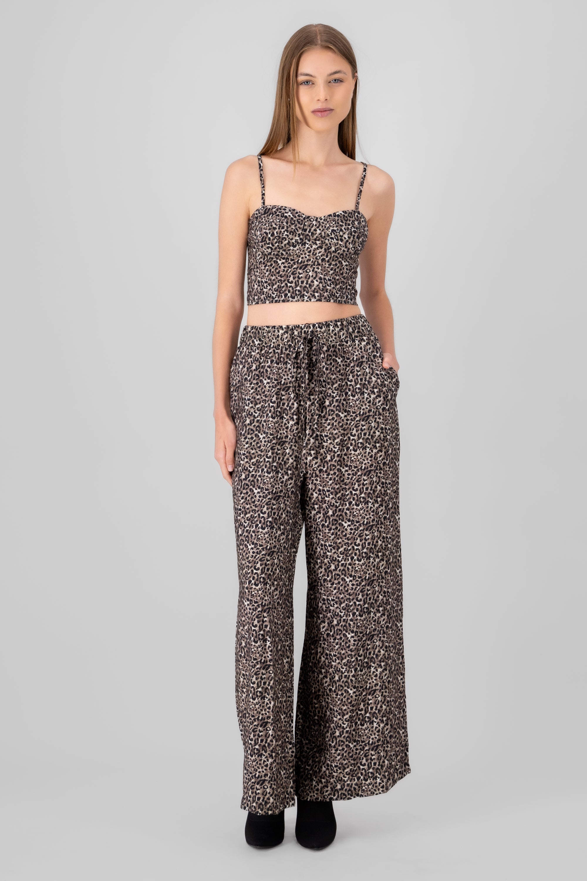 Animal Print Wide Leg Pants BROWN COMBO